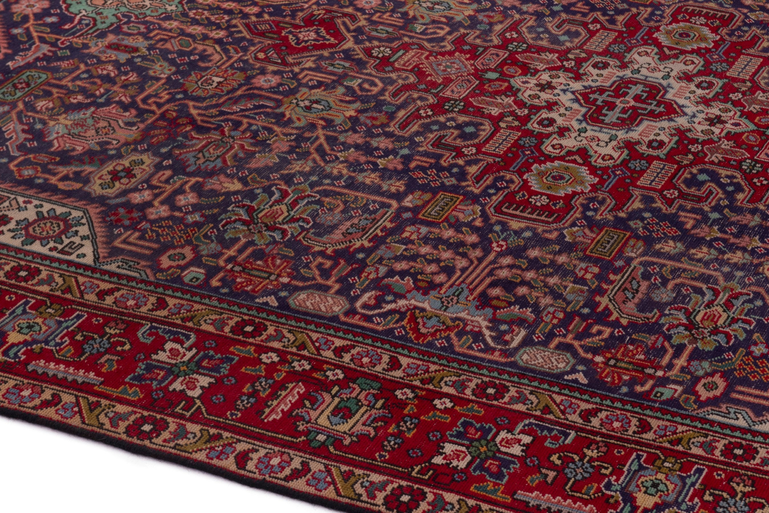 Persian Tabriz area rug in deep indigo and burgundy, view 8 of 18