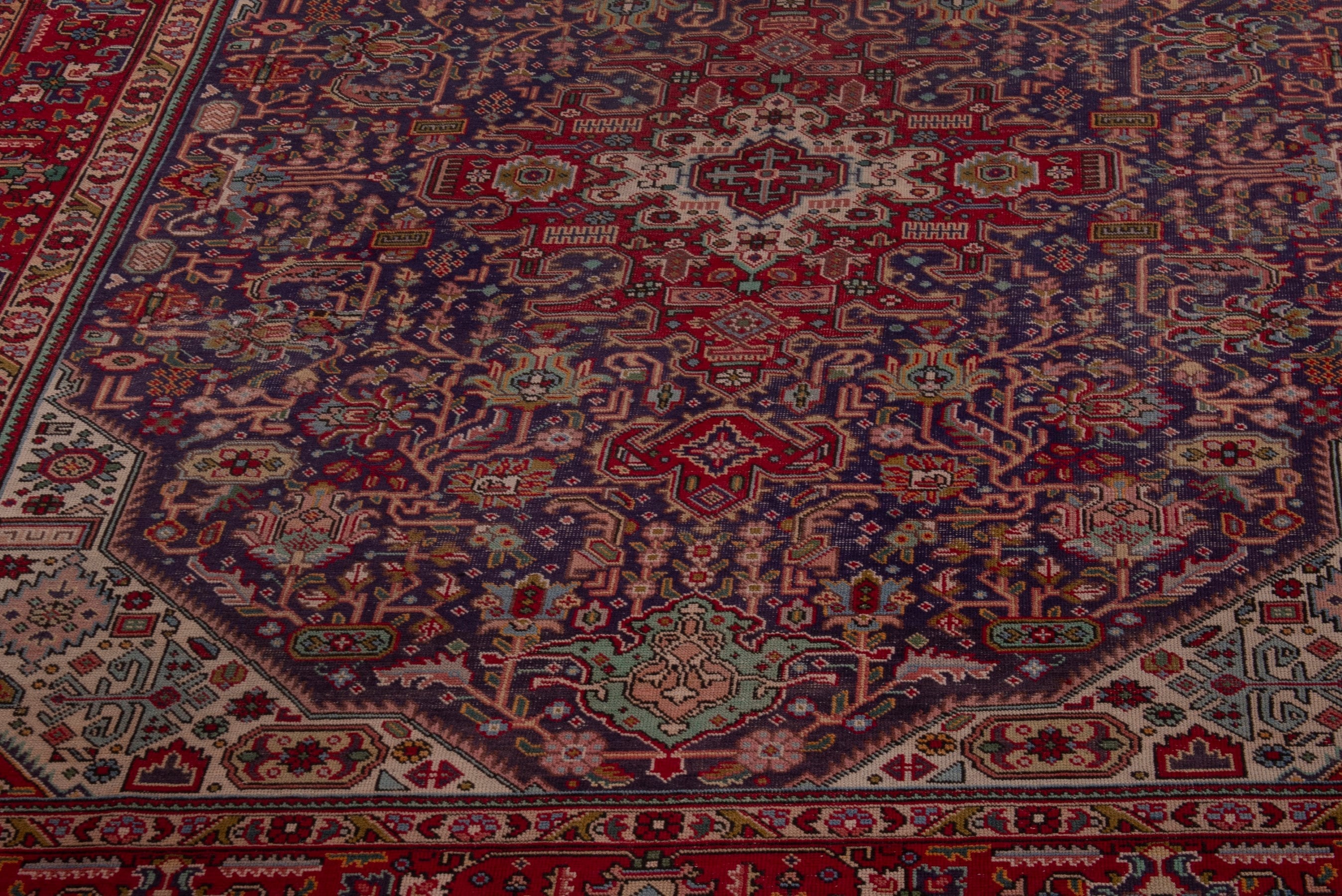 Persian Tabriz area rug in deep indigo and burgundy, view 9 of 18
