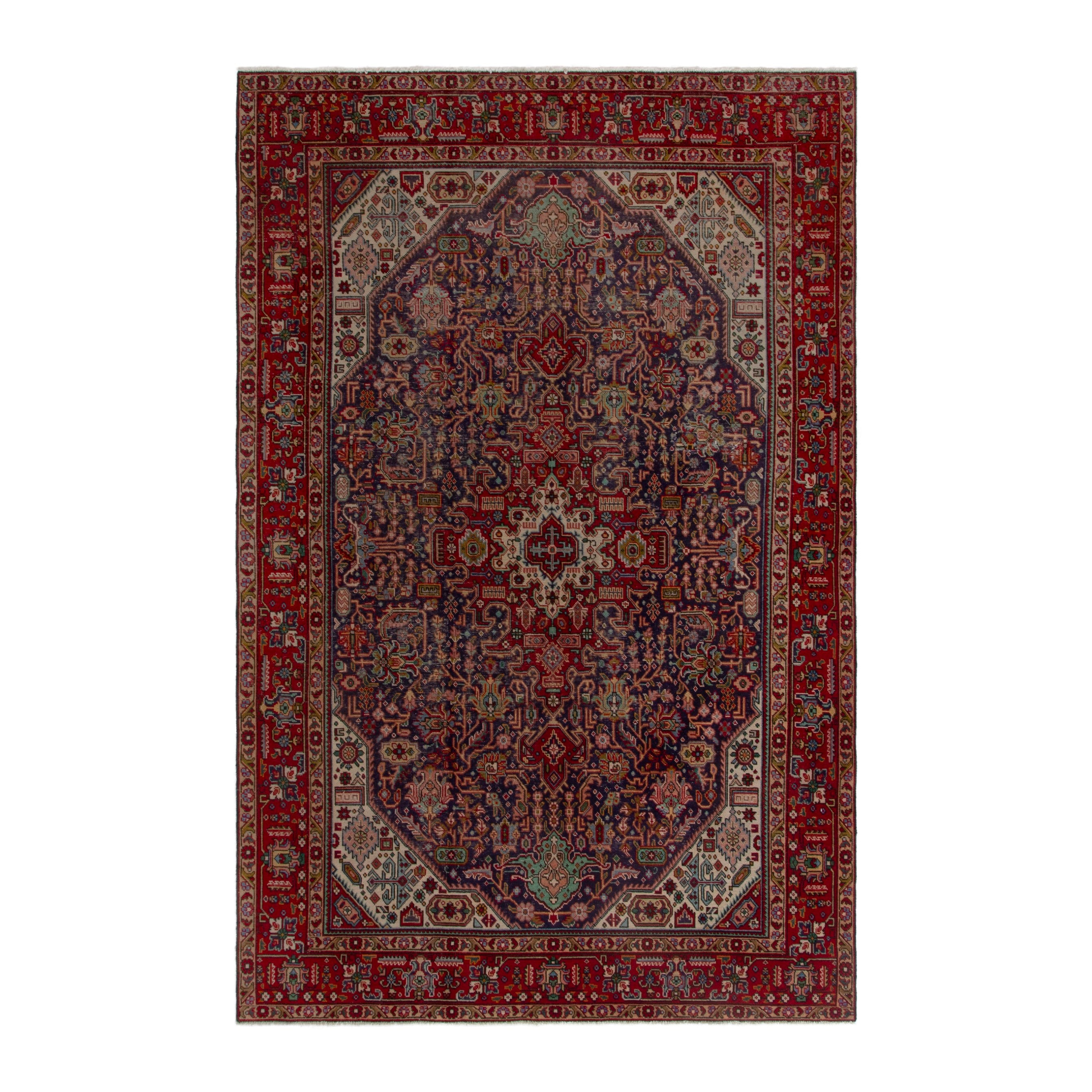 Persian Tabriz area rug in deep indigo and burgundy, 6'7" x 9'11"