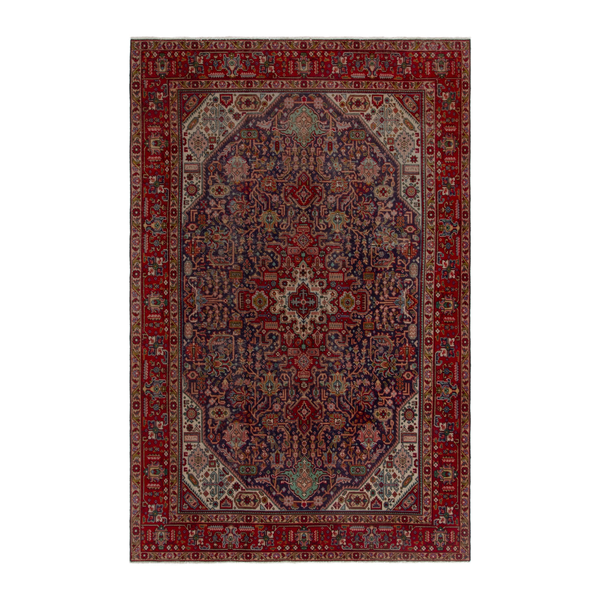 Persian Tabriz area rug in deep indigo and burgundy, 6'7" x 9'11"