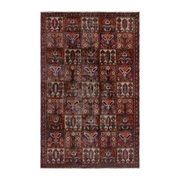 Persian Bakhtiari area rug in deep red and rust, 5'5" x 8'10"