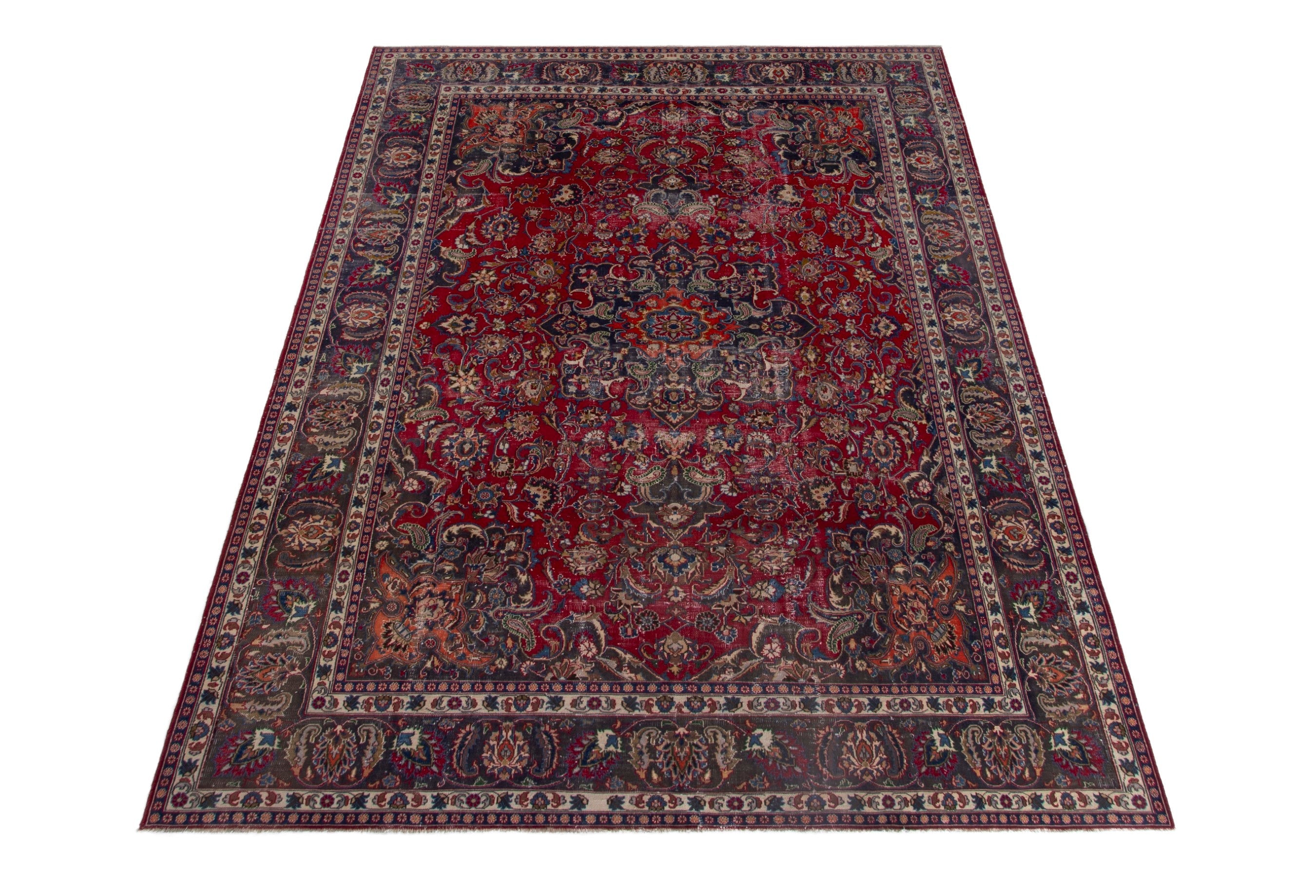 Persian Mashhad oversized rug in deep red and burgundy, view 2 of 20