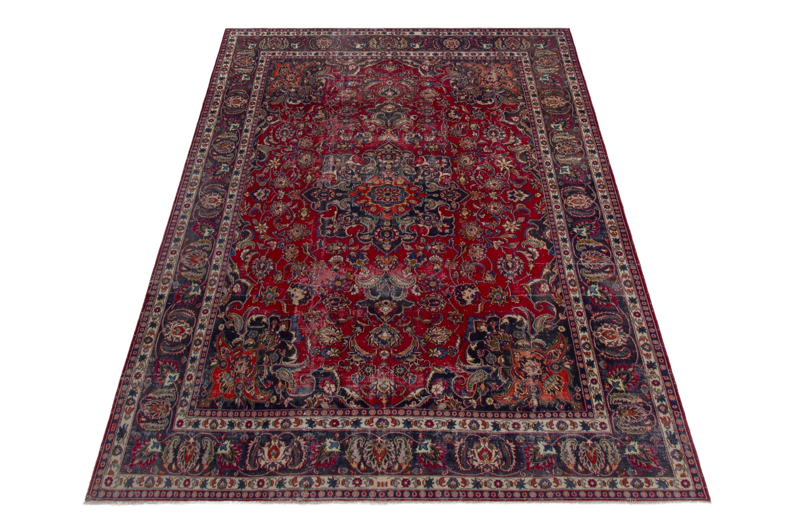 Persian Mashhad oversized rug in deep red and burgundy, view 3 of 20