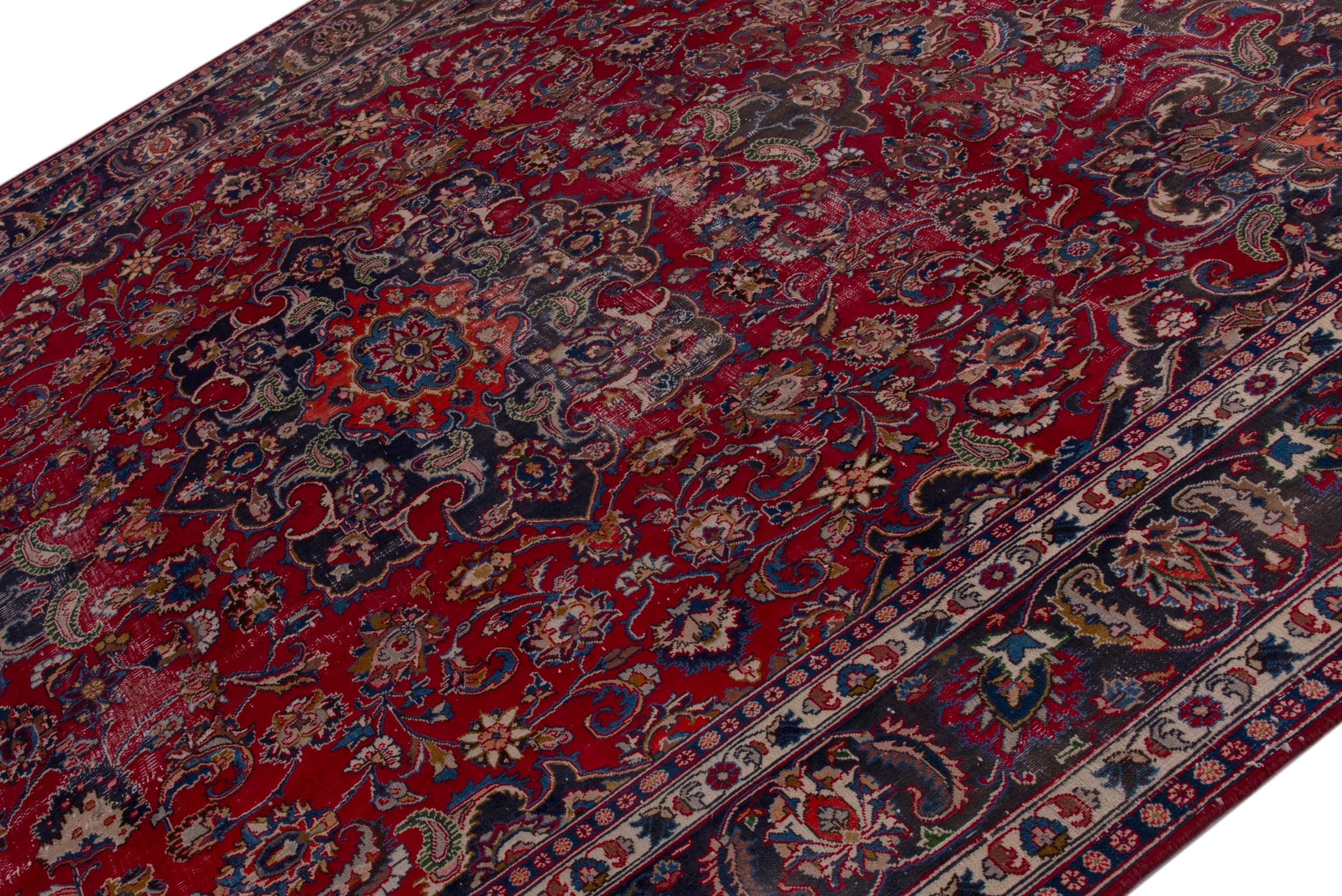 Persian Mashhad oversized rug in deep red and burgundy, view 4 of 20