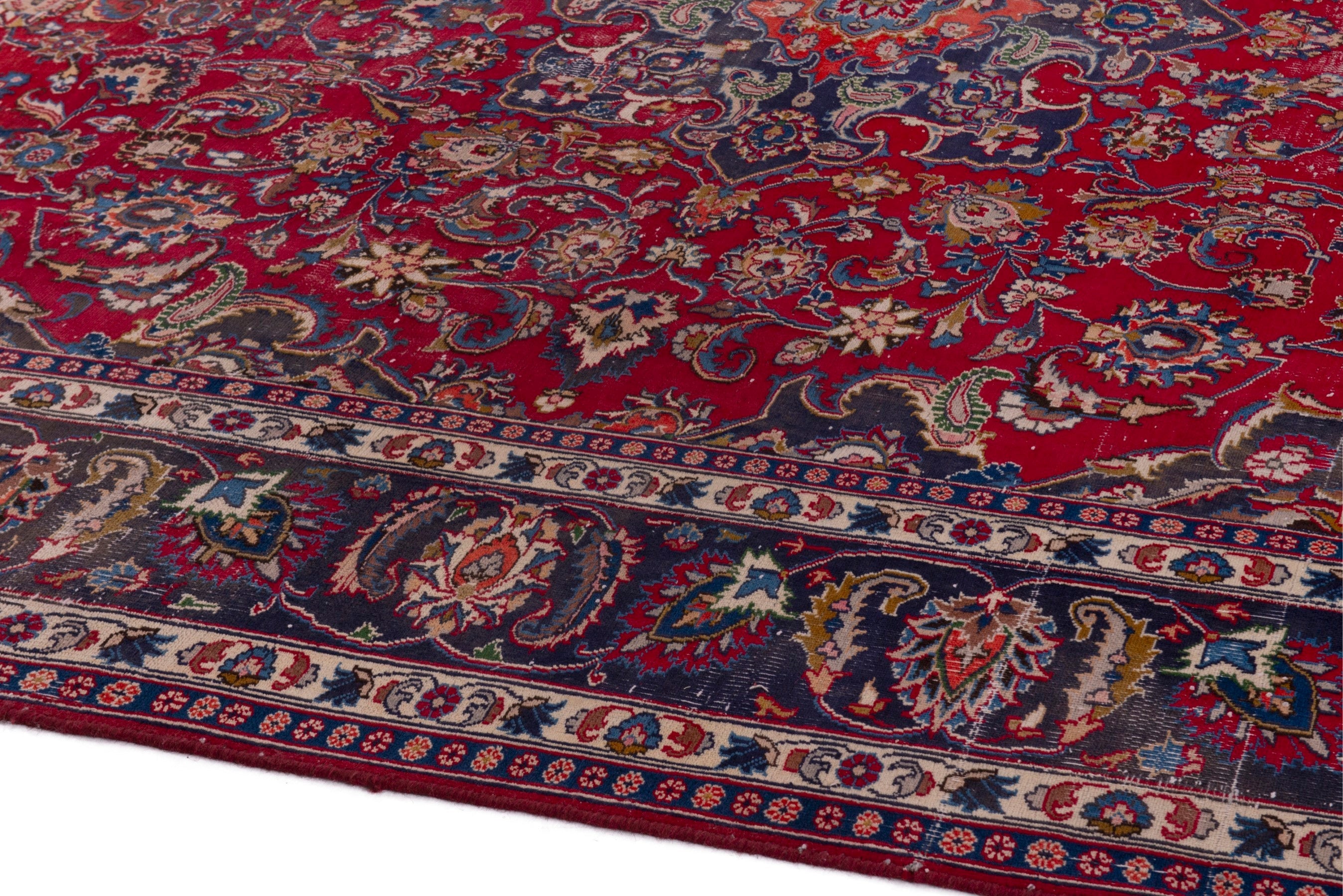 Persian Mashhad oversized rug in deep red and burgundy, view 8 of 20