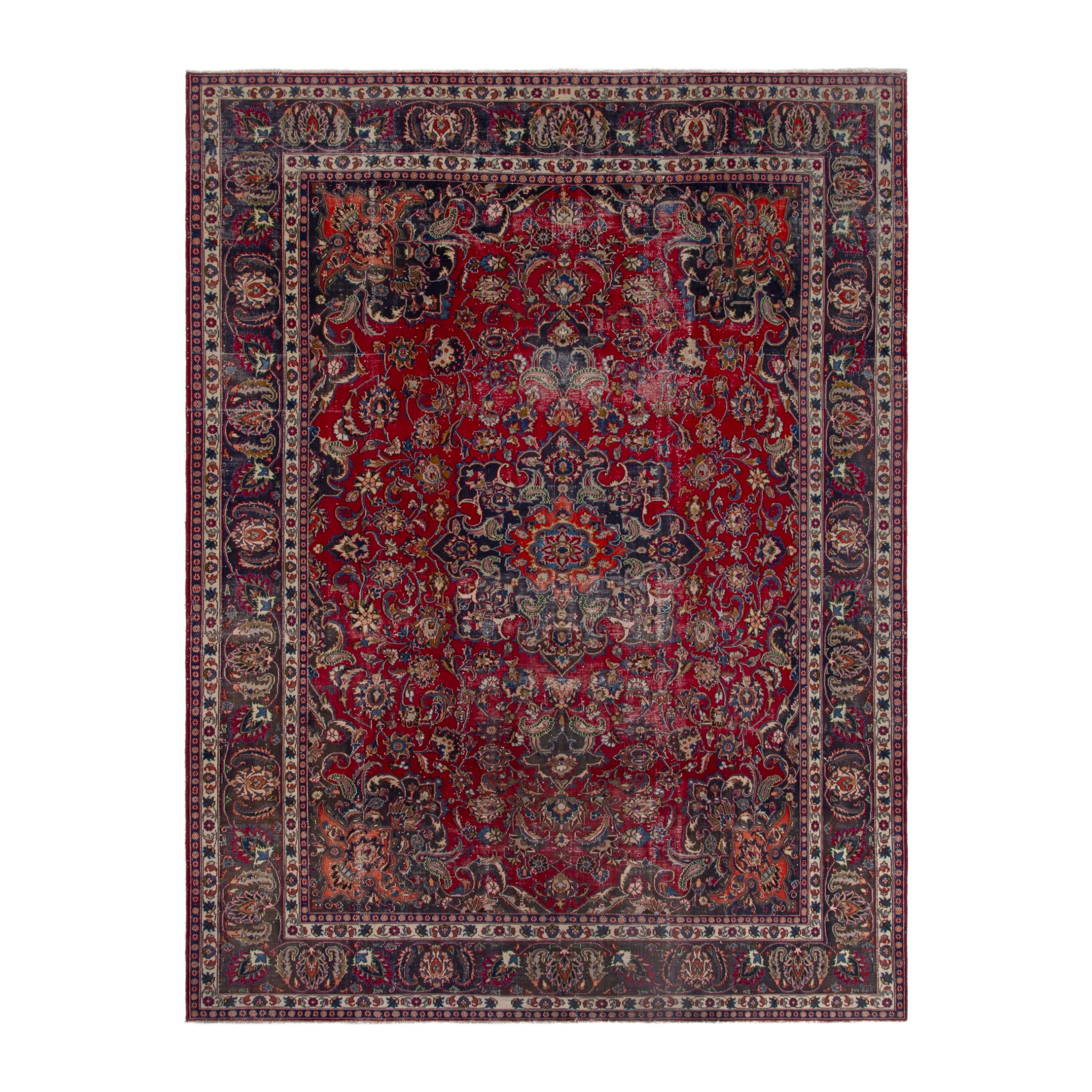 Persian Mashhad oversized rug in deep red and burgundy, 10' x 13'1"