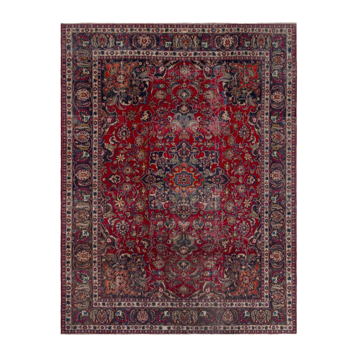 Persian Mashhad oversized rug in deep red and burgundy, 10' x 13'1"