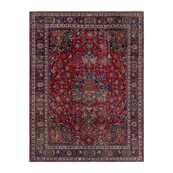 Persian Mashhad oversized rug in deep red and burgundy, 10' x 13'1"