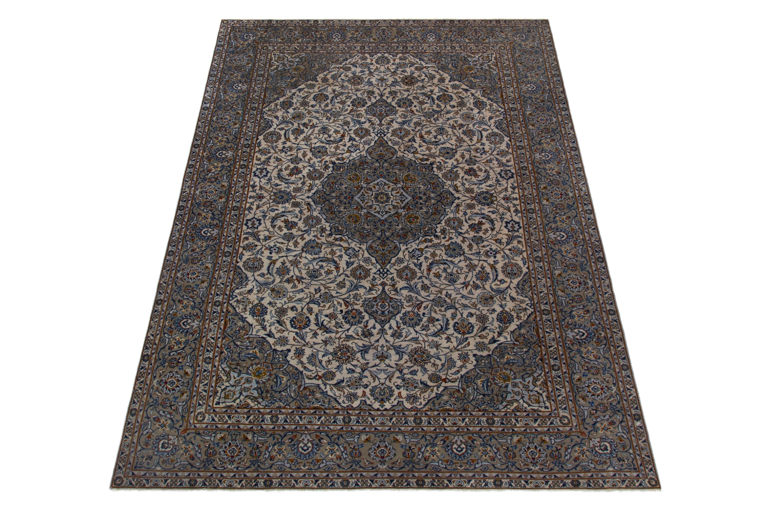 Persian Kashan oversized rug in taupe, view 3 of 20