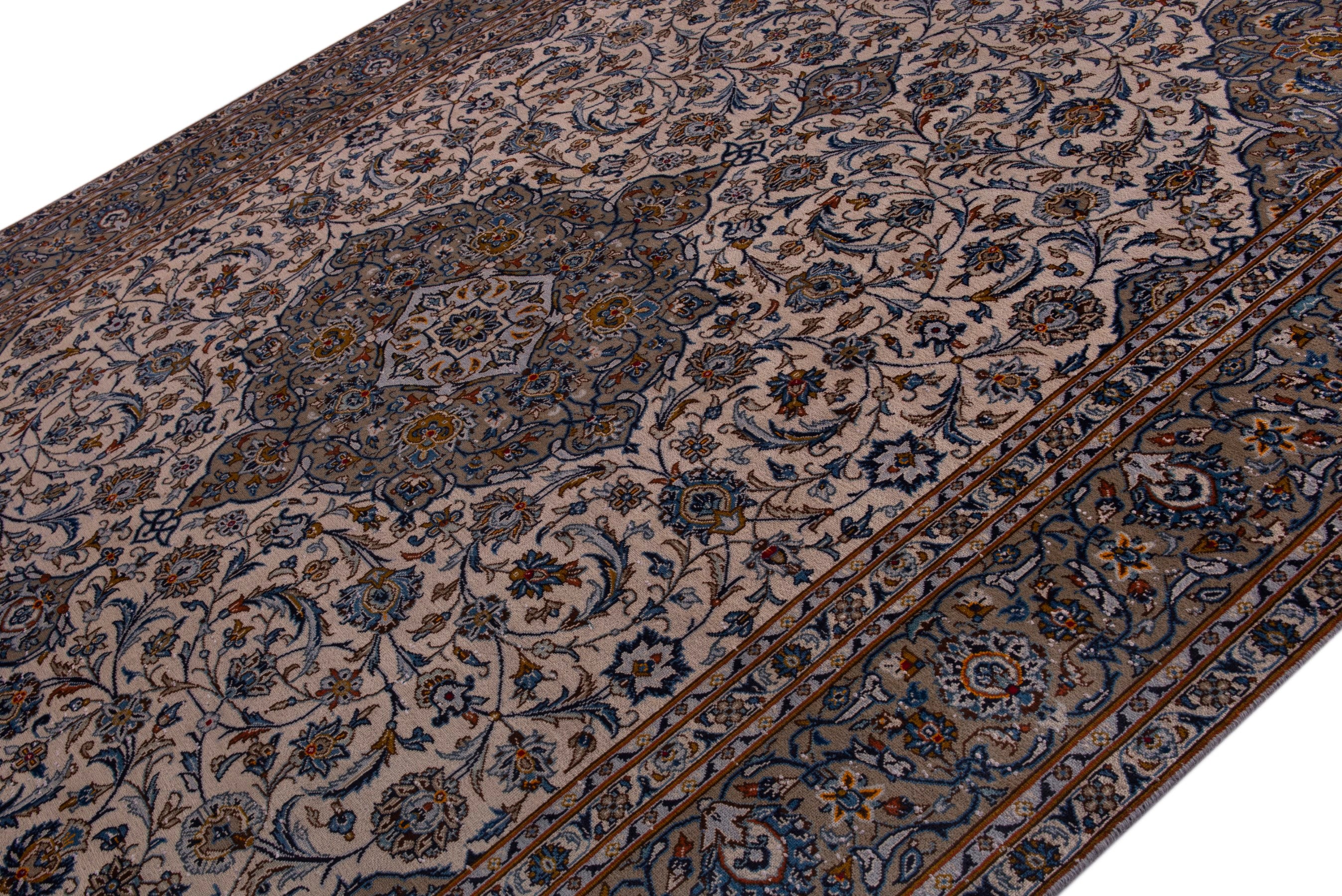 Persian Kashan oversized rug in taupe, view 5 of 20
