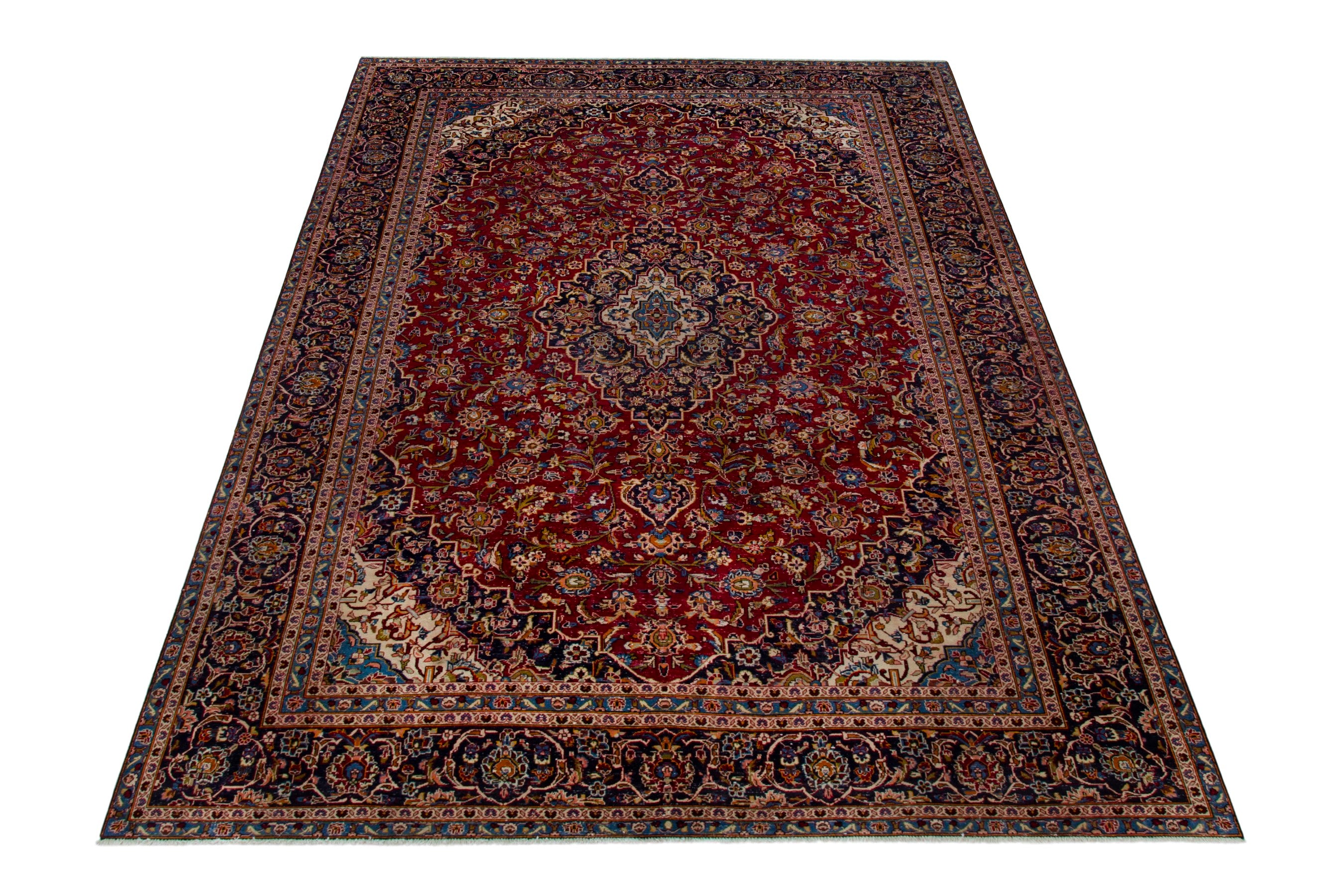 Persian Kashan oversized rug in burgundy, view 3 of 16