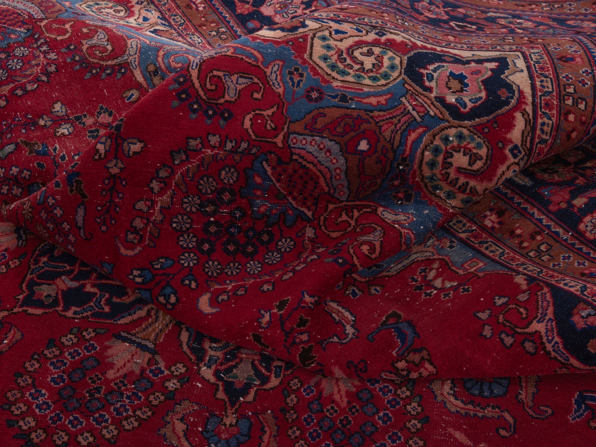 Persian Sabzevar oversized rug in deep red and burgundy, view 17 of 19