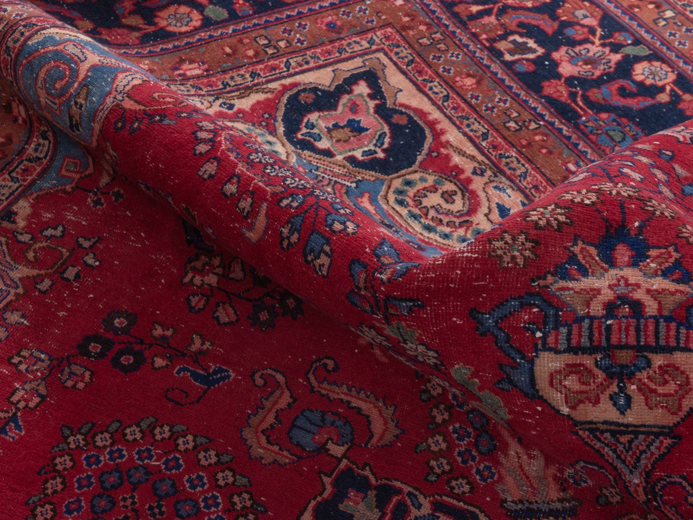 Persian Sabzevar oversized rug in deep red and burgundy, view 18 of 19