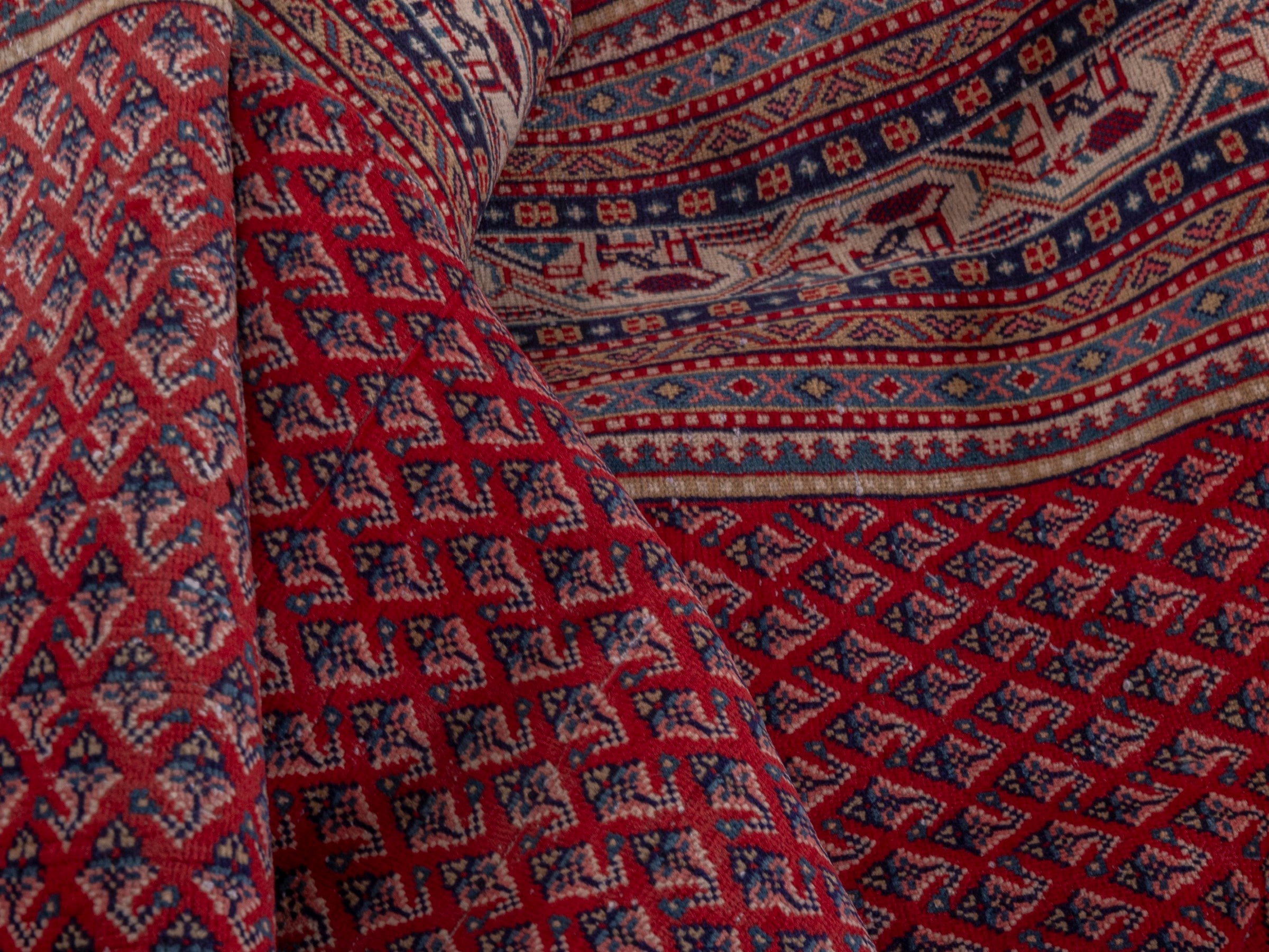 Persian Arak oversized rug in burgundy and dusty blue, view 16 of 18