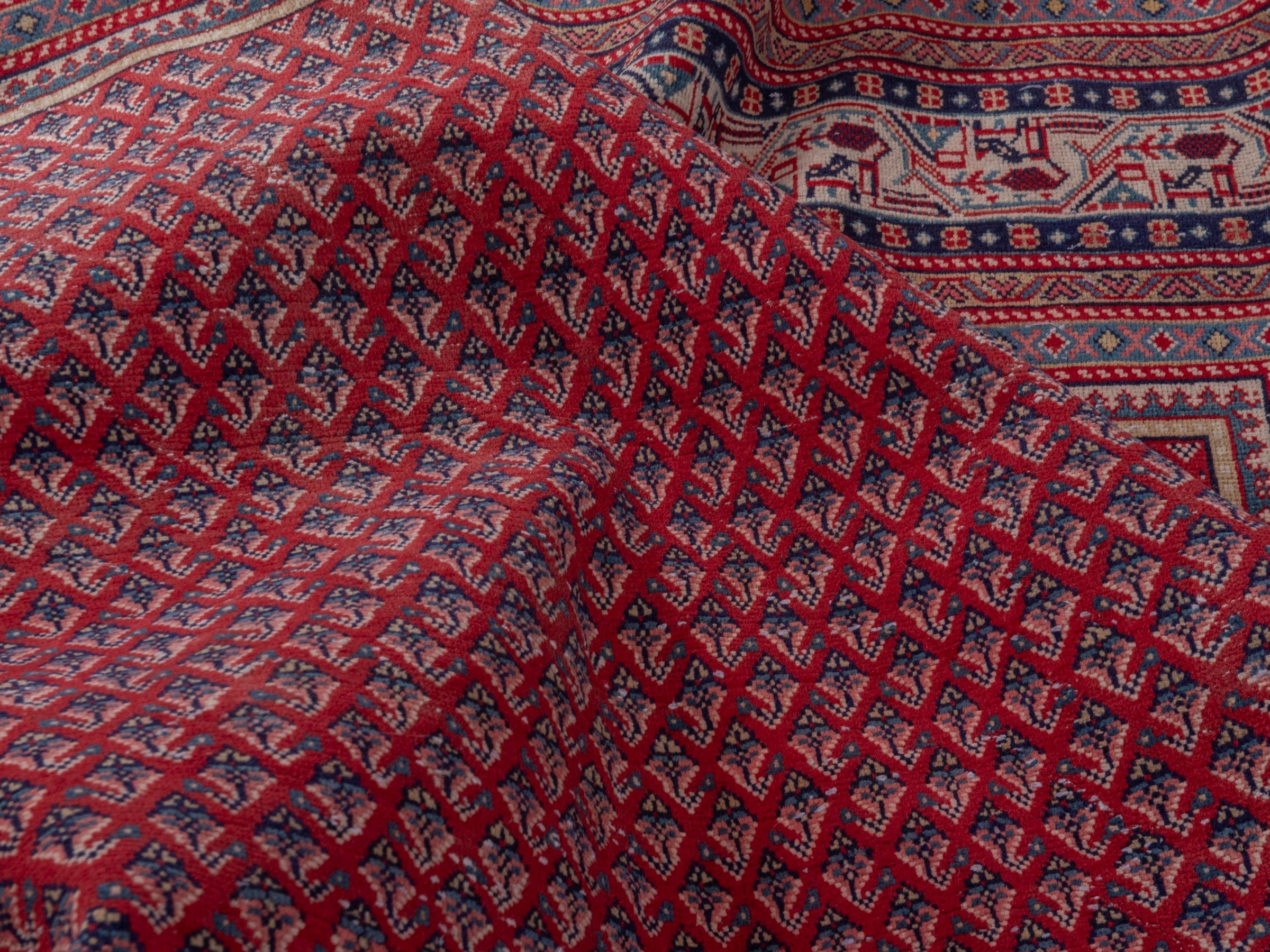 Persian Arak oversized rug in burgundy and dusty blue, view 17 of 18