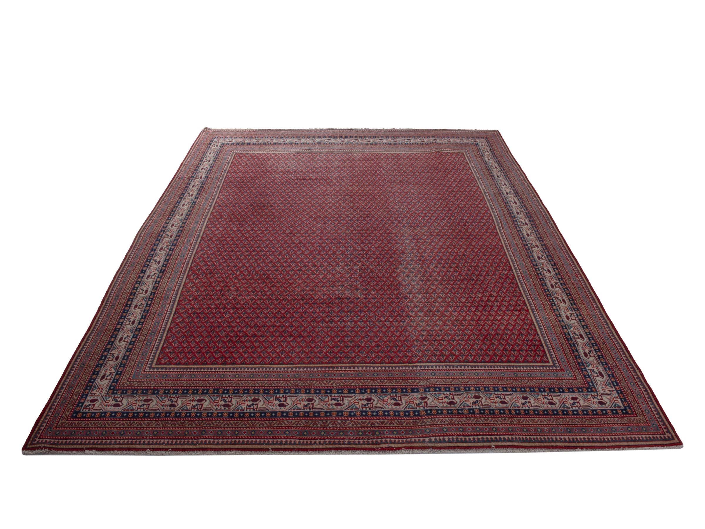 Persian Arak oversized rug in burgundy and dusty blue, view 2 of 18