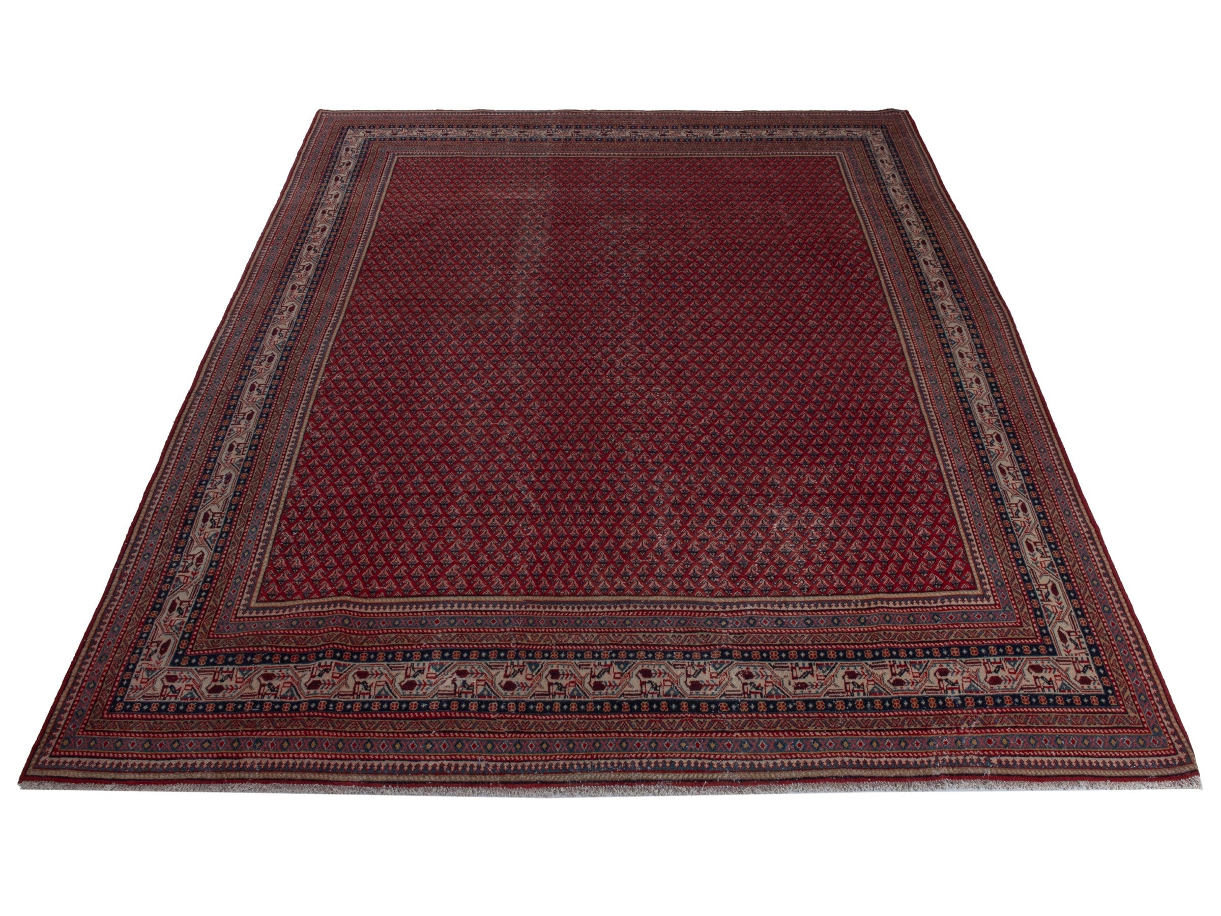 Persian Arak oversized rug in burgundy and dusty blue, view 3 of 18