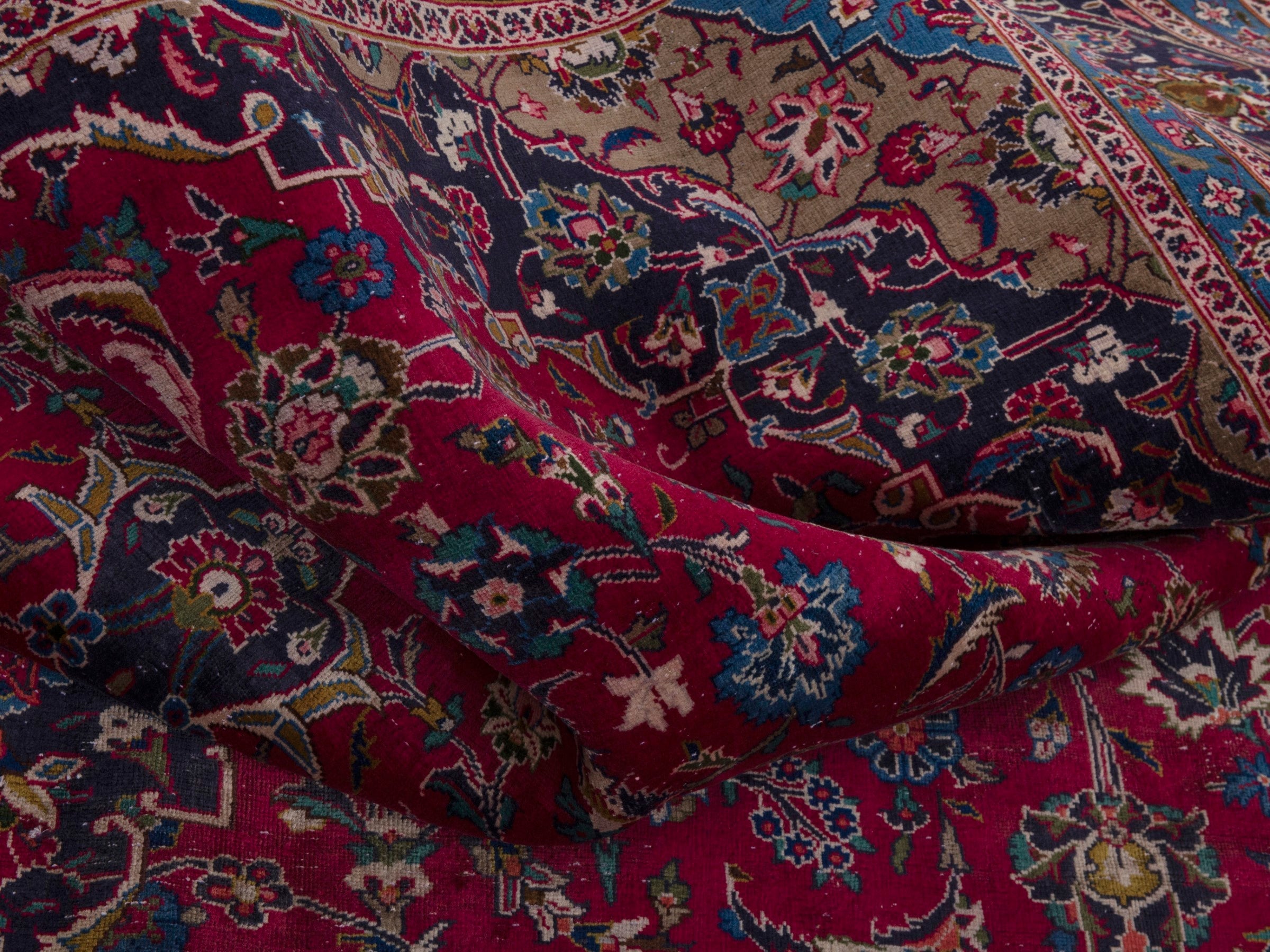 Persian Kashmar oversized rug in deep red and black cherry, view 16 of 19