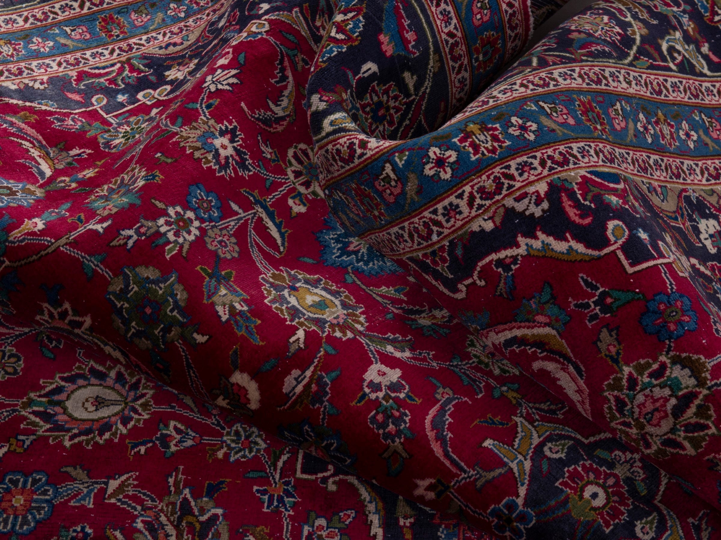 Persian Kashmar oversized rug in deep red and black cherry, view 17 of 19