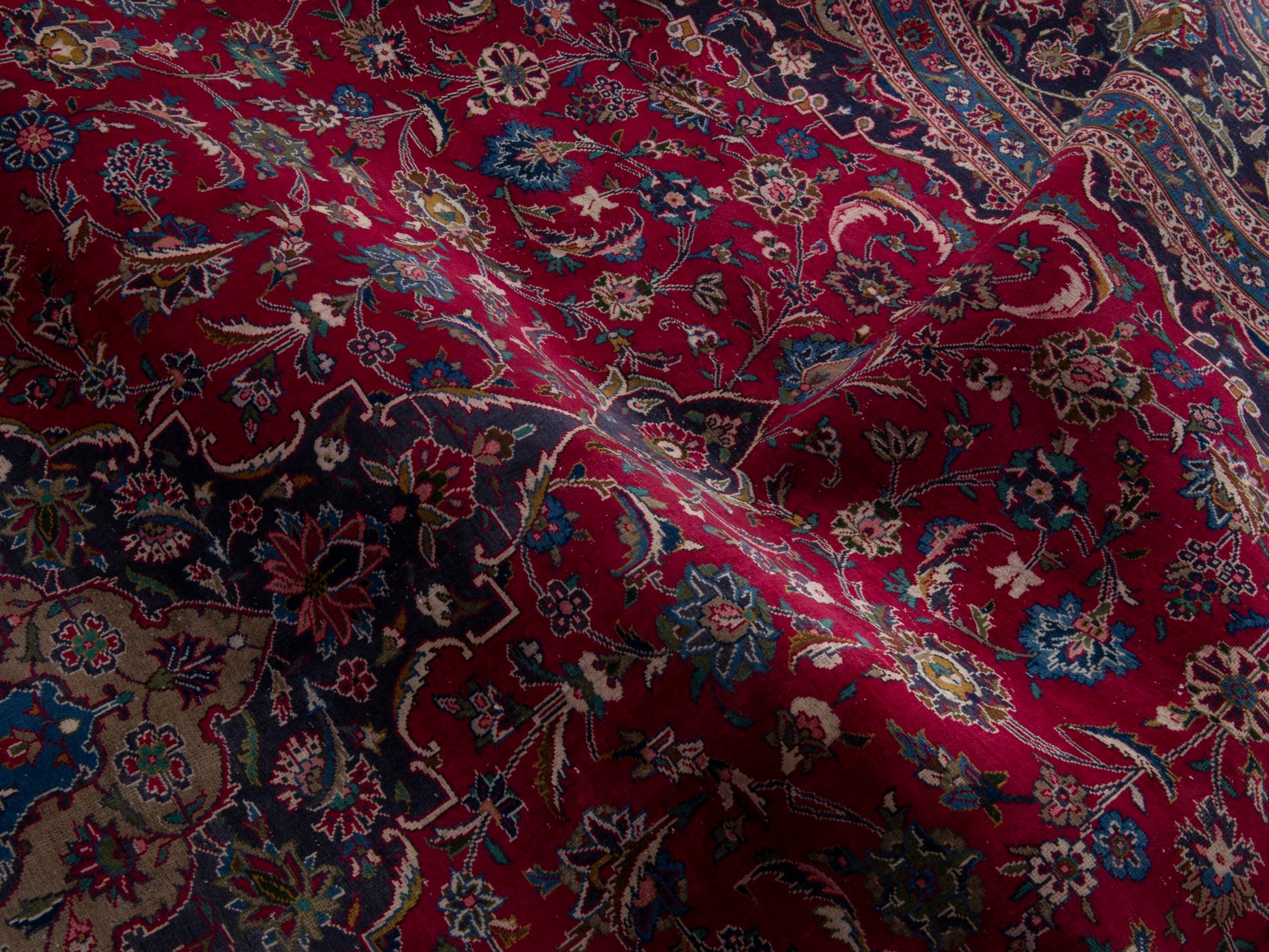 Persian Kashmar oversized rug in deep red and black cherry, view 18 of 19