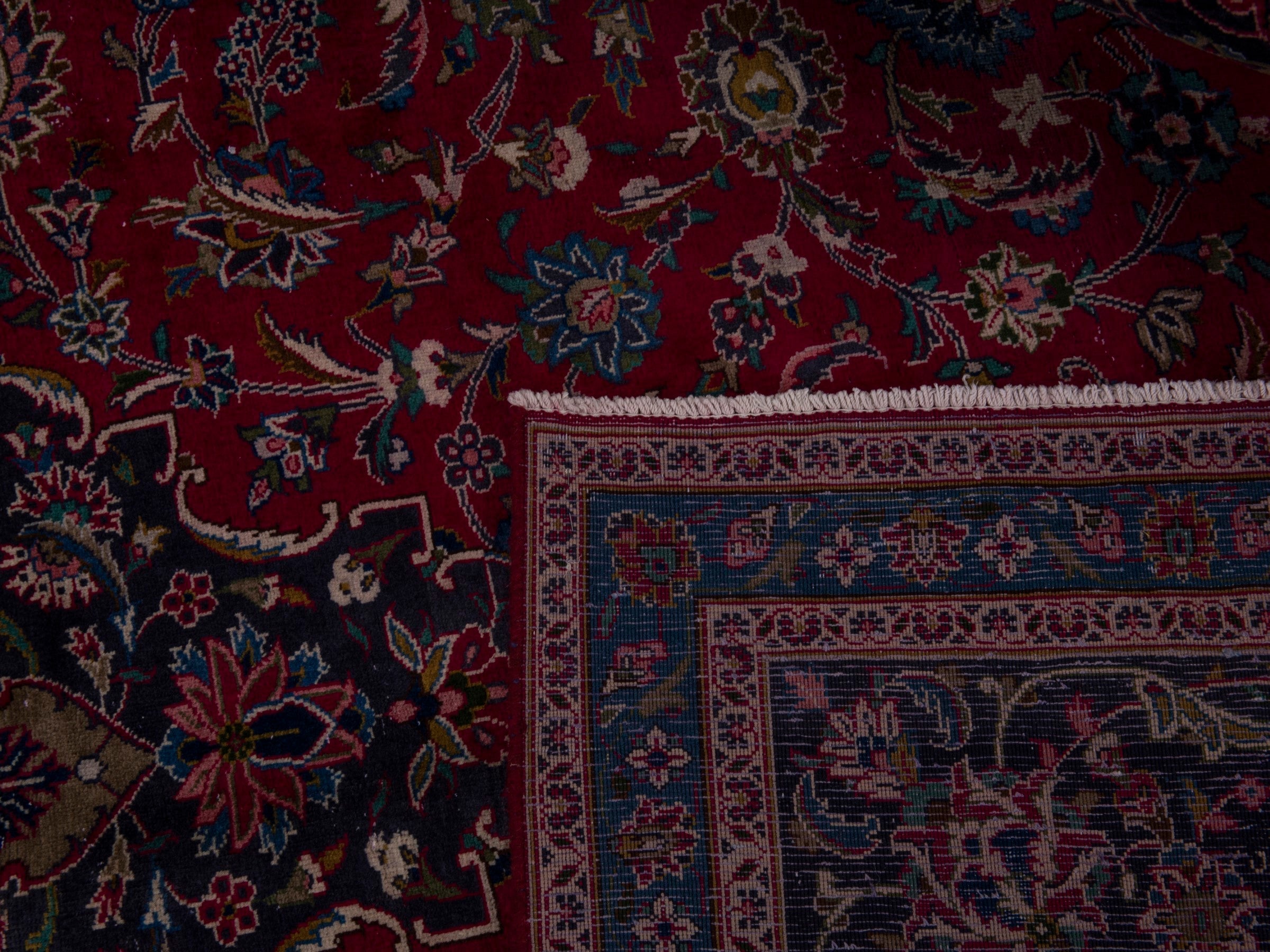 Persian Kashmar oversized rug in deep red and black cherry, view 19 of 19