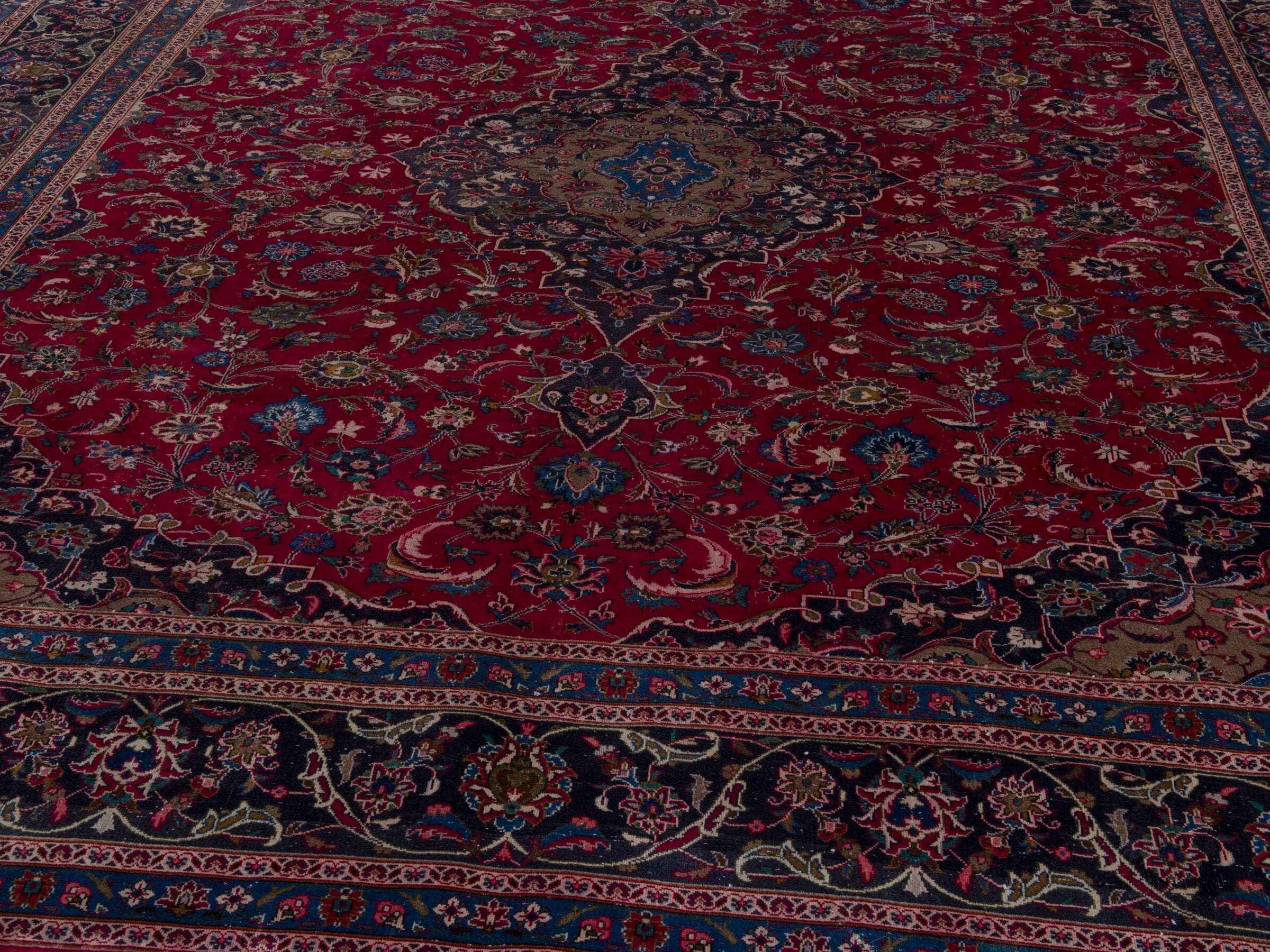 Persian Kashmar oversized rug in deep red and black cherry, view 9 of 19