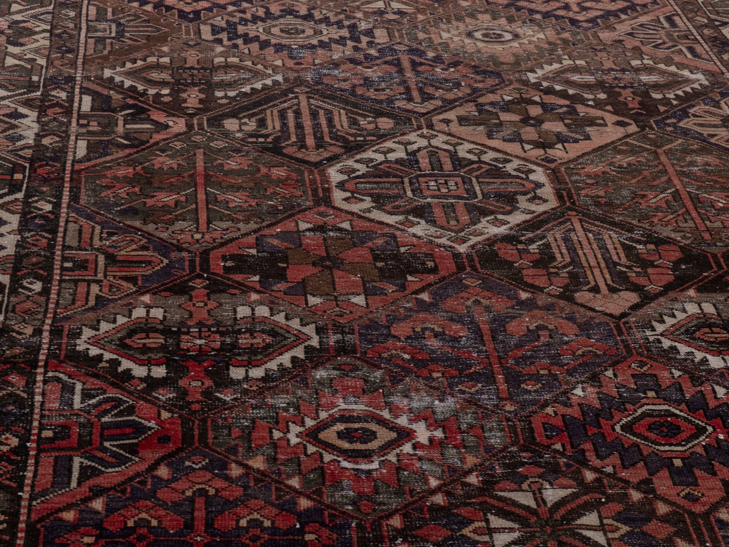 Persian Bakhtiari area rug in terracotta and charcoal, view 10 of 18