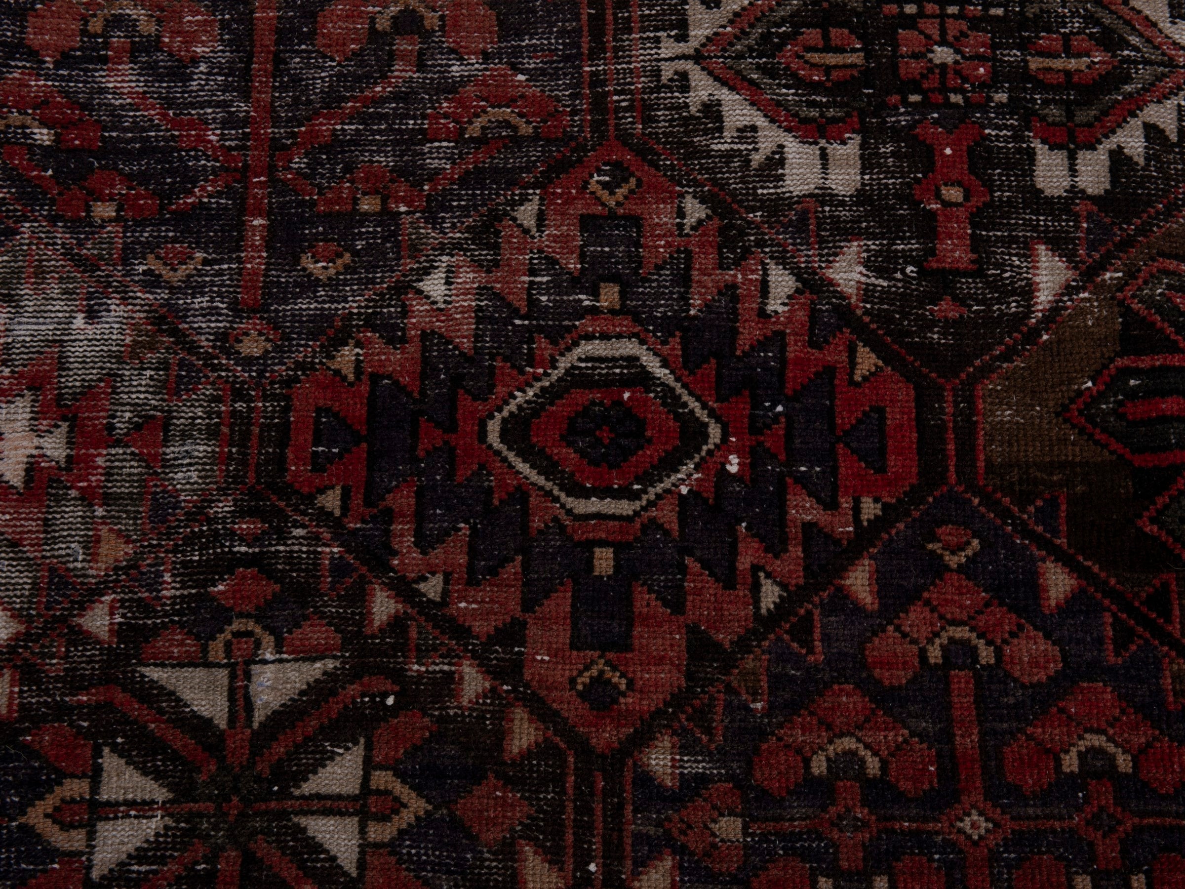 Persian Bakhtiari area rug in terracotta and charcoal, view 12 of 18
