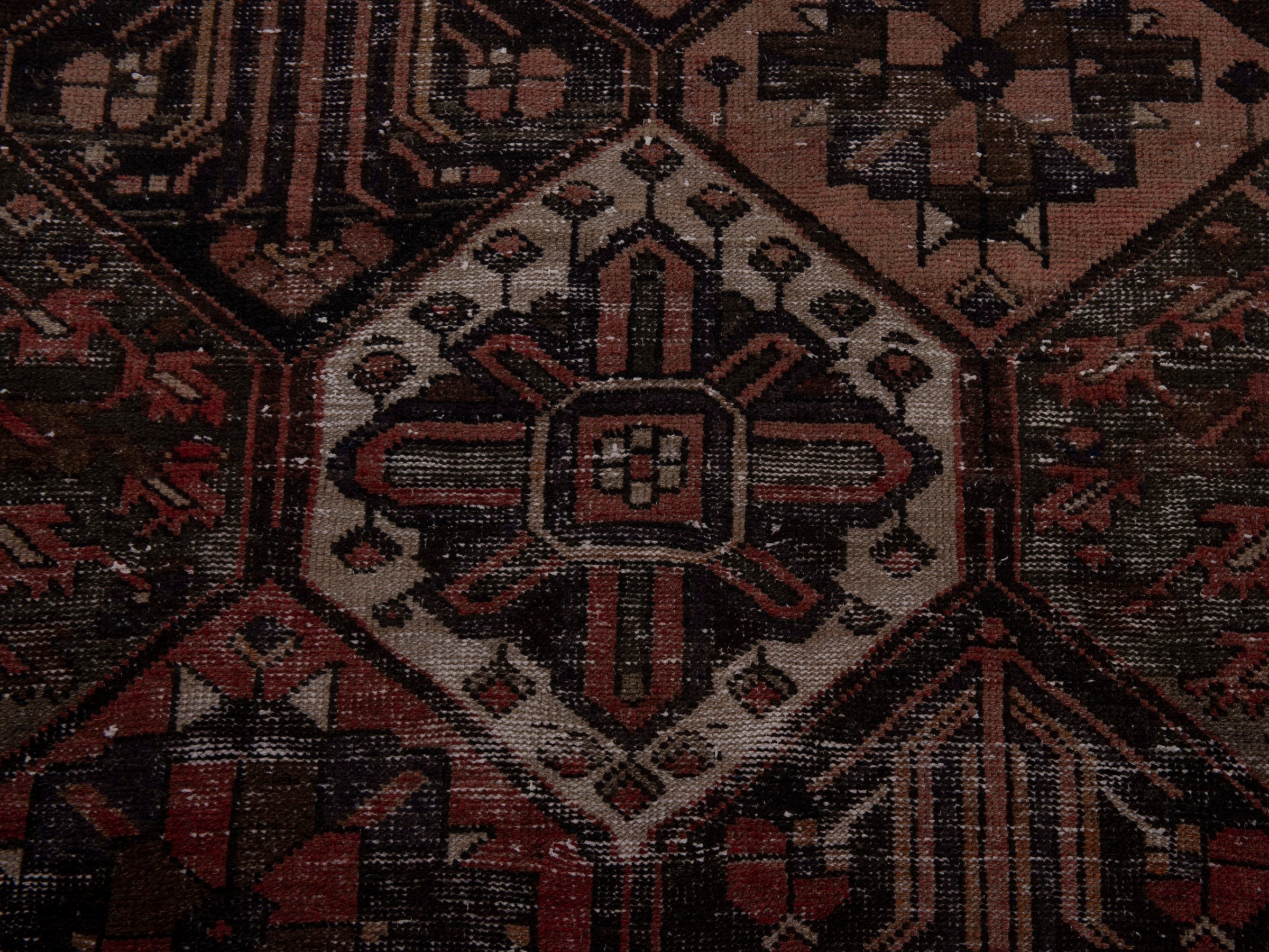 Persian Bakhtiari area rug in terracotta and charcoal, view 13 of 18
