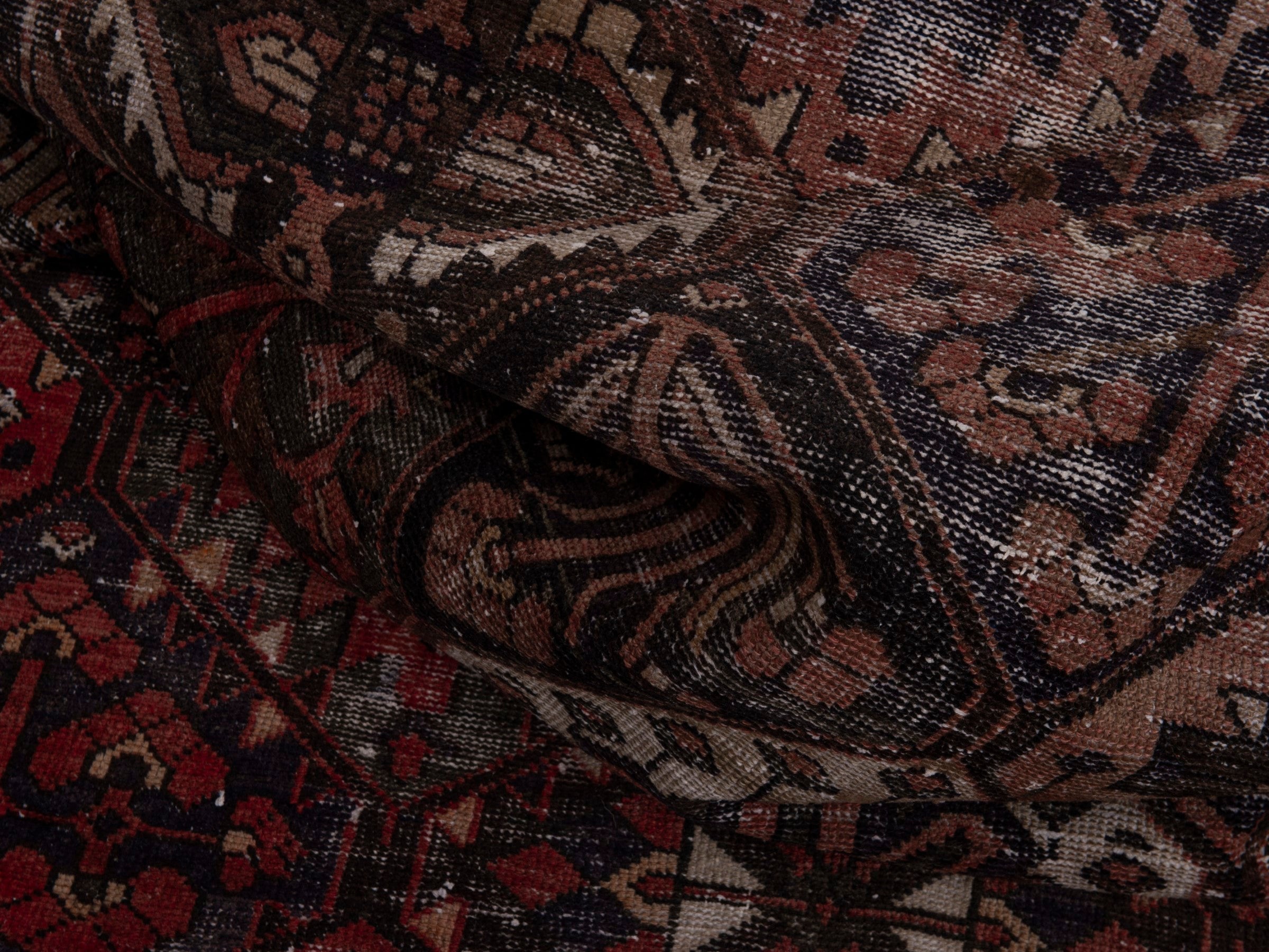 Persian Bakhtiari area rug in terracotta and charcoal, view 15 of 18