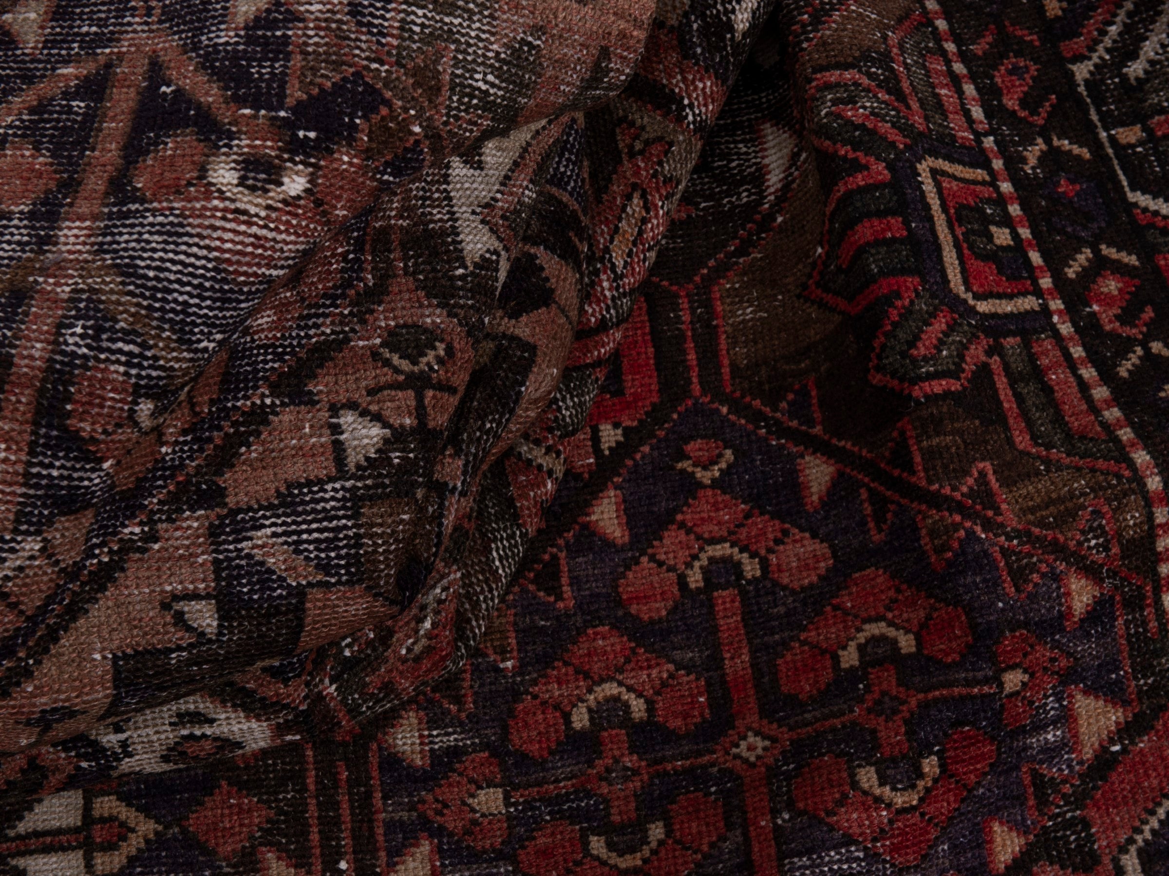 Persian Bakhtiari area rug in terracotta and charcoal, view 16 of 18
