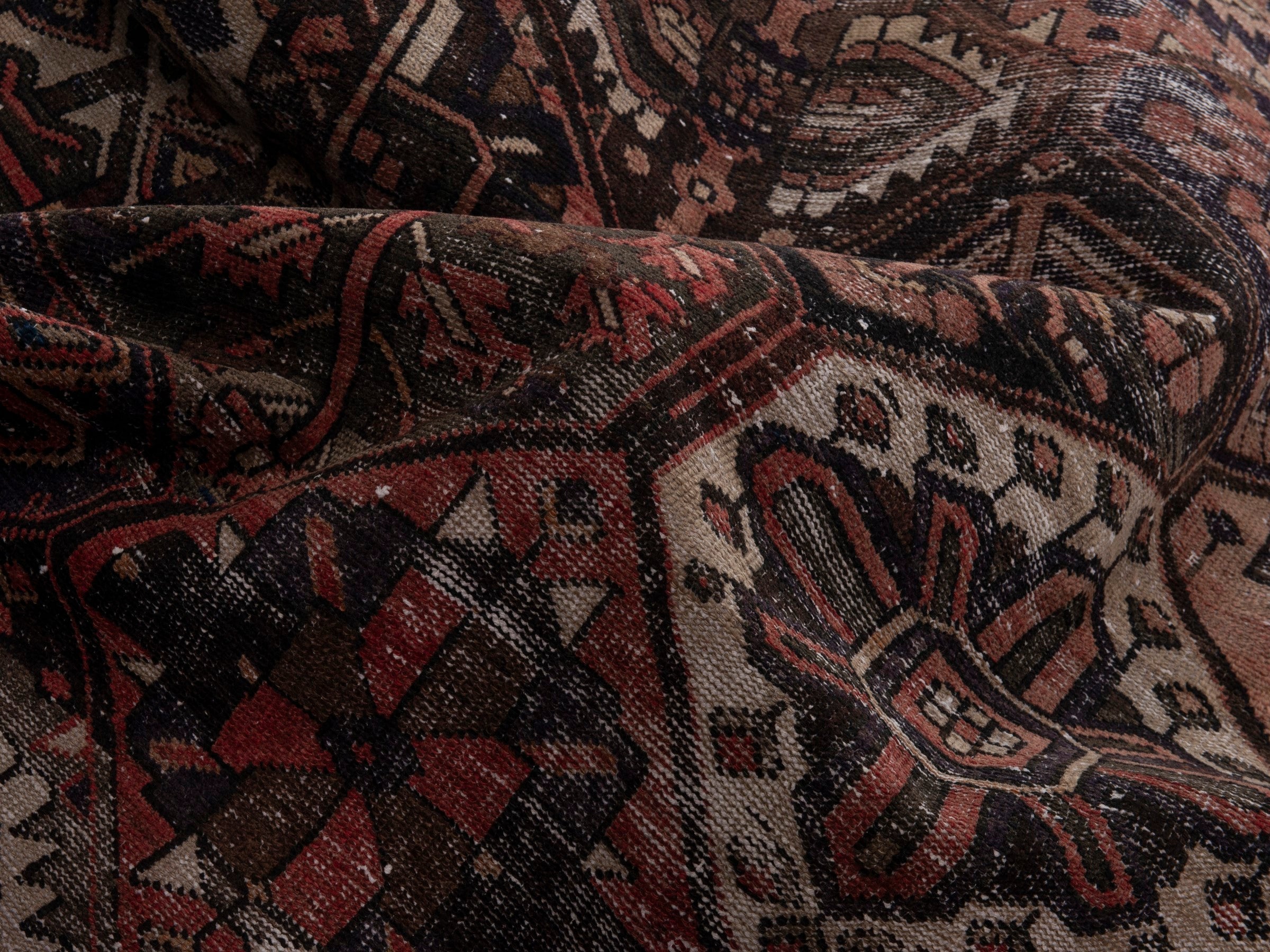 Persian Bakhtiari area rug in terracotta and charcoal, view 17 of 18