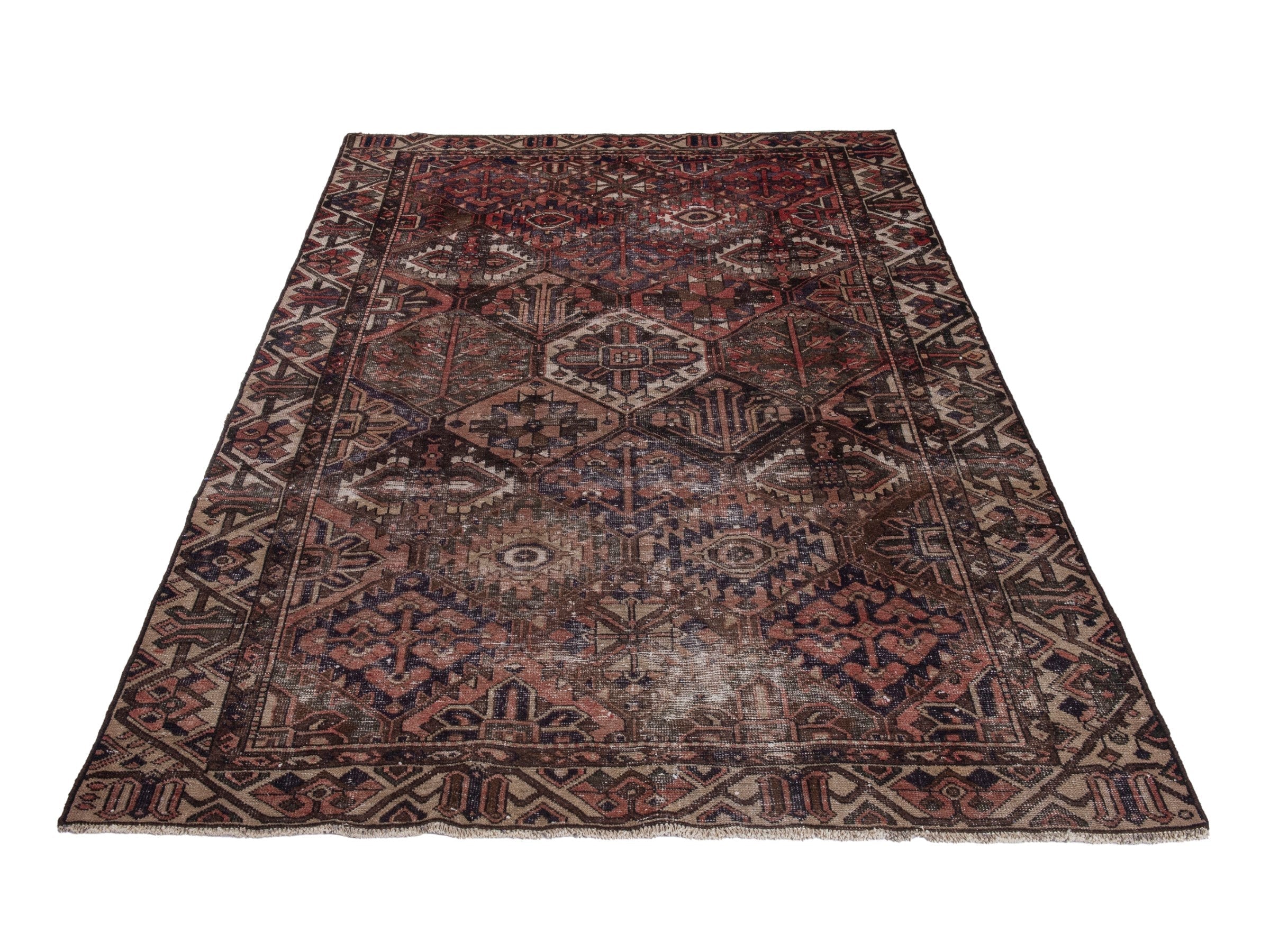 Persian Bakhtiari area rug in terracotta and charcoal, view 2 of 18