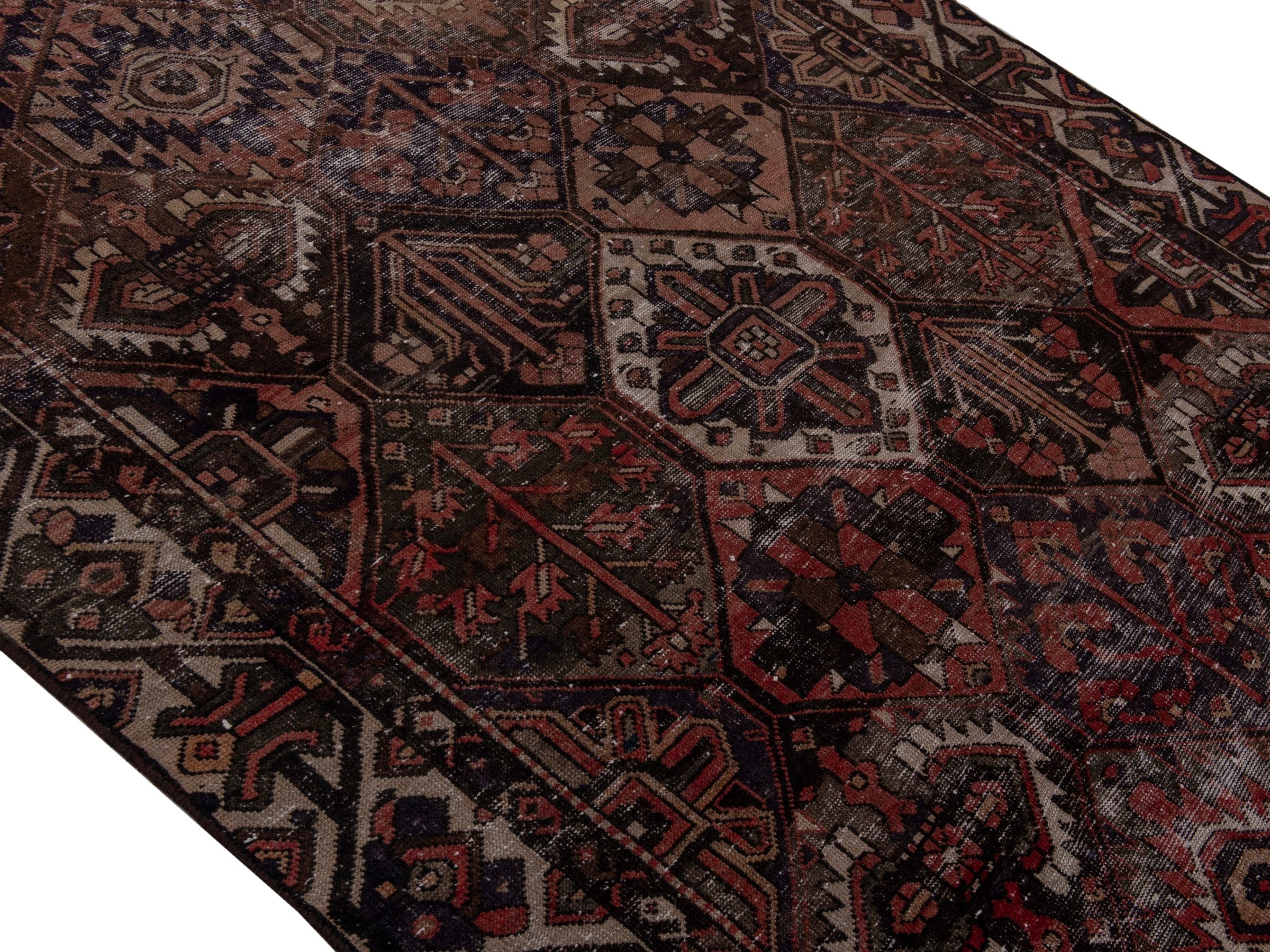 Persian Bakhtiari area rug in terracotta and charcoal, view 4 of 18