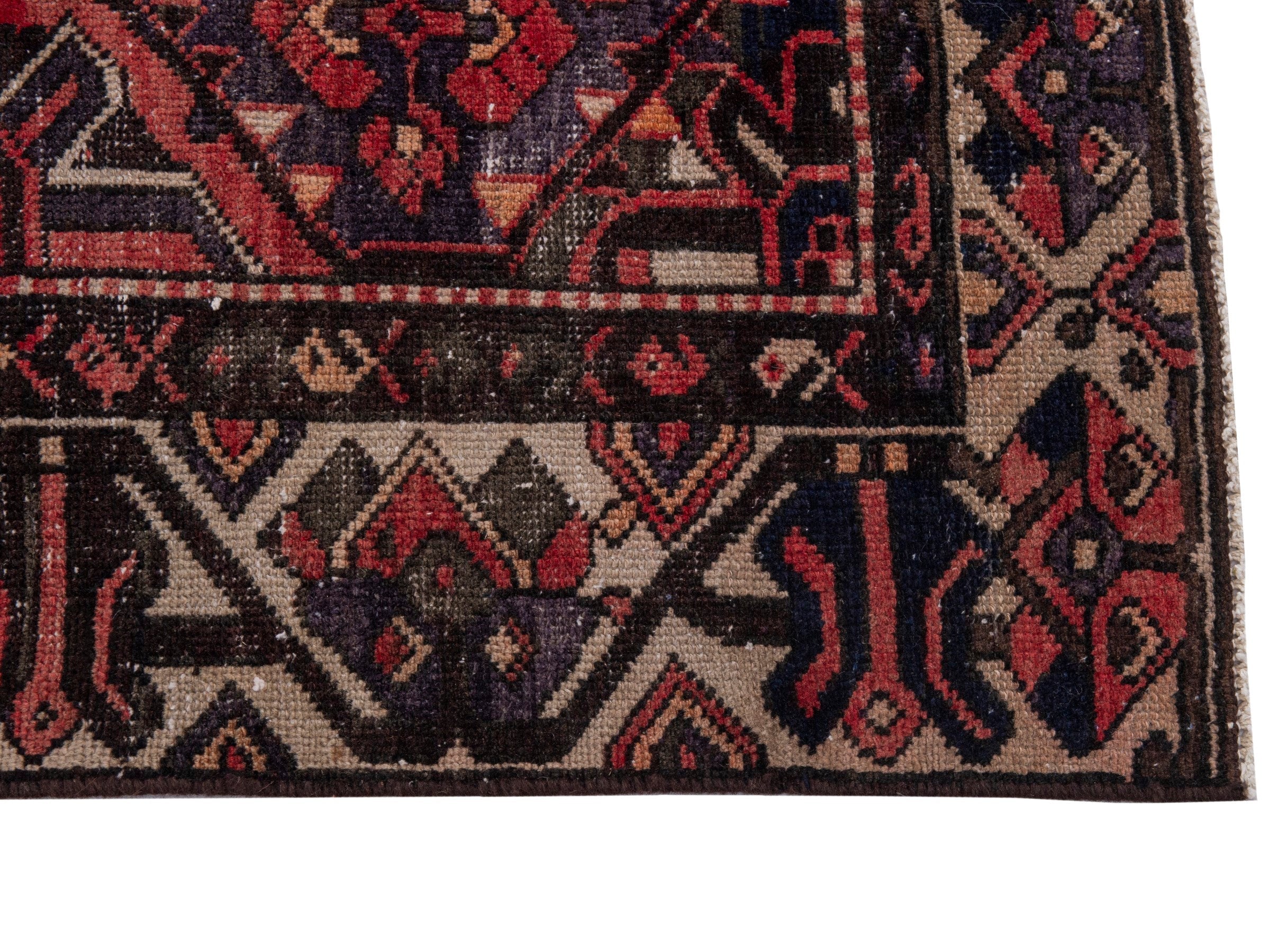 Persian Bakhtiari area rug in terracotta and charcoal, view 5 of 18