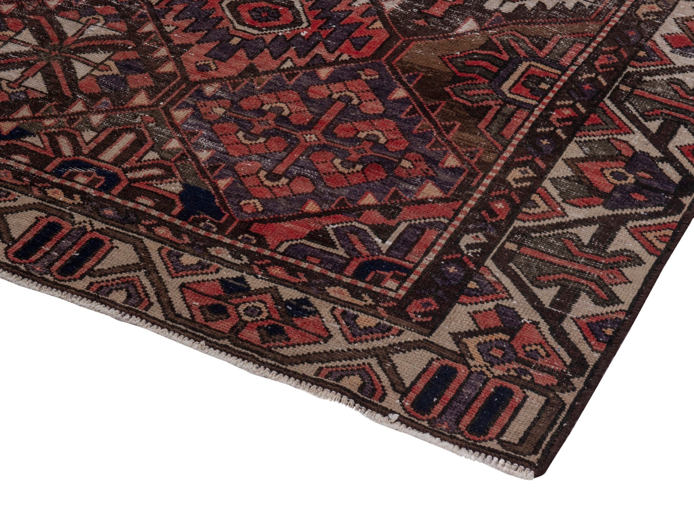 Persian Bakhtiari area rug in terracotta and charcoal, view 6 of 18