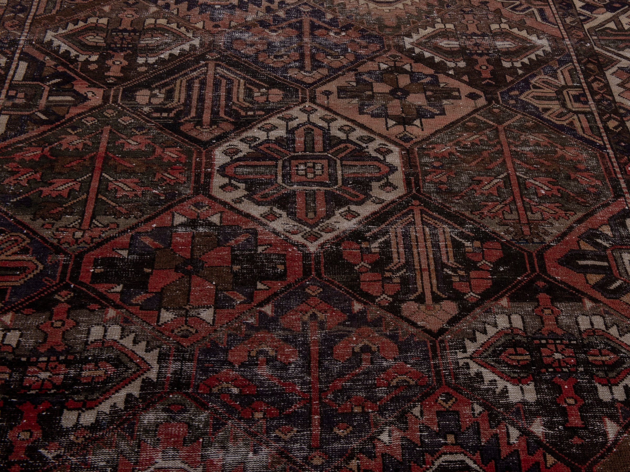 Persian Bakhtiari area rug in terracotta and charcoal, view 7 of 18