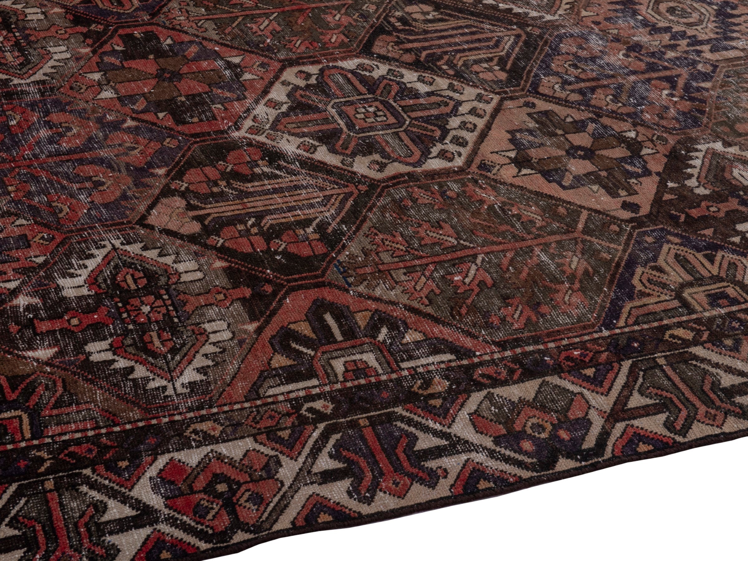 Persian Bakhtiari area rug in terracotta and charcoal, view 8 of 18