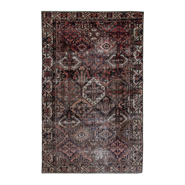 Persian Bakhtiari area rug in terracotta and charcoal, 6'5" x 9'9"