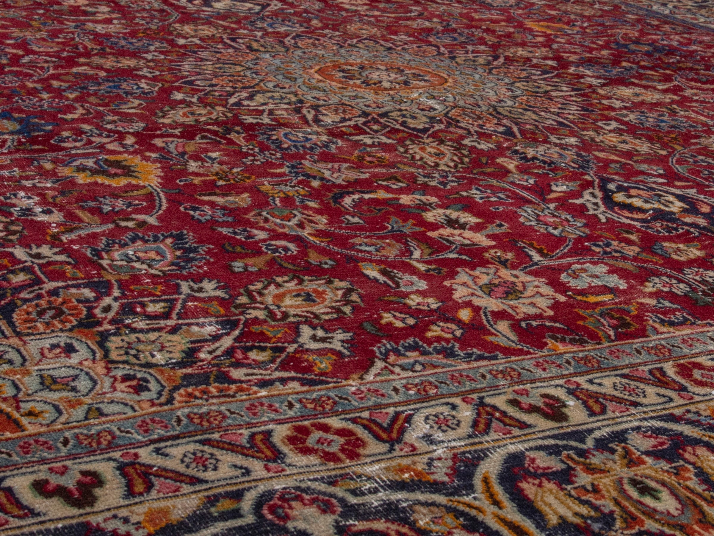 Persian Mashhad oversized rug in burgundy and cream, view 10 of 18