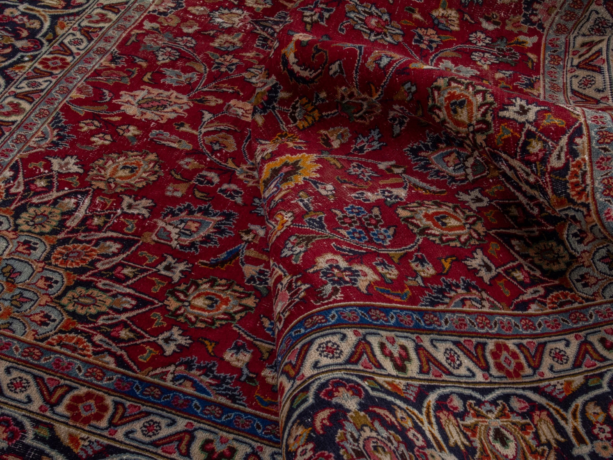 Persian Mashhad oversized rug in burgundy and cream, view 14 of 18
