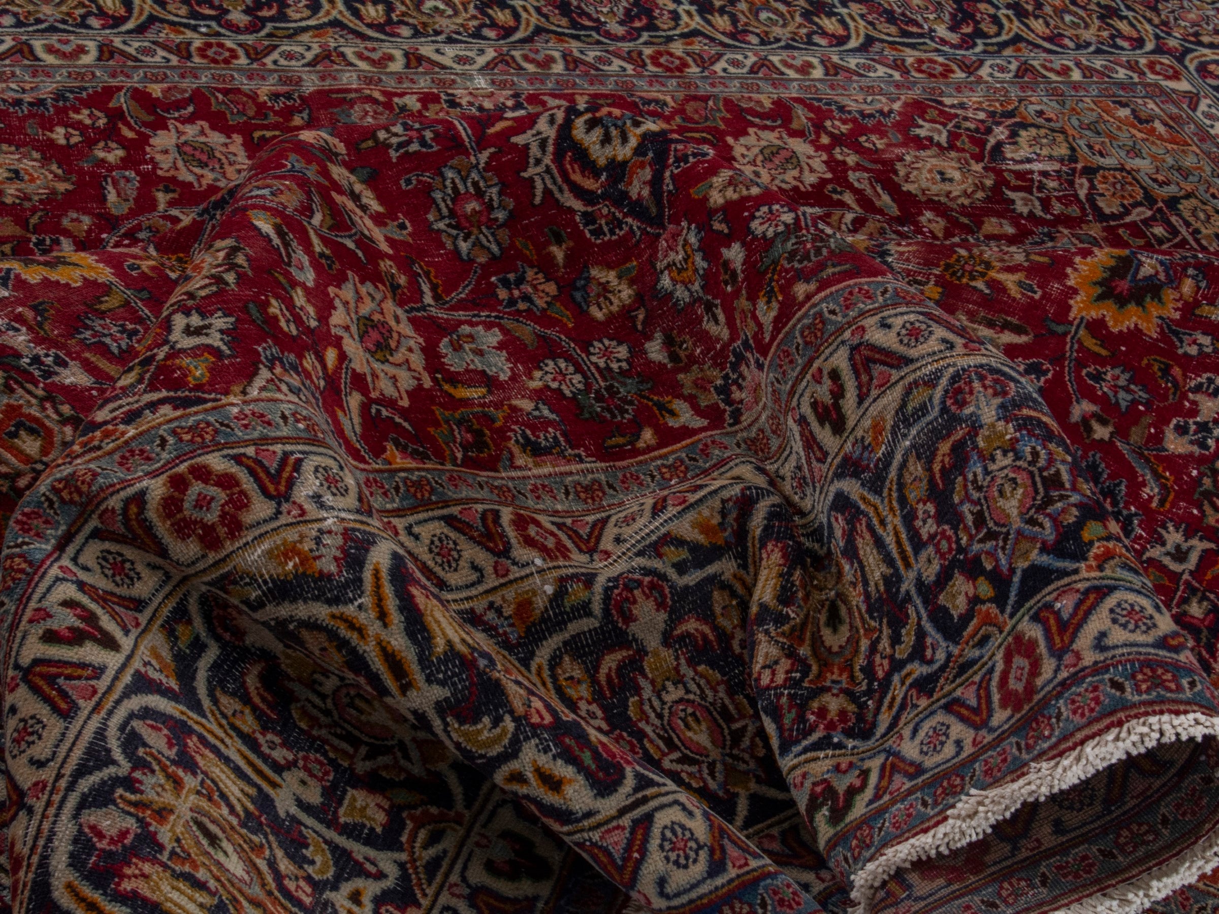 Persian Mashhad oversized rug in burgundy and cream, view 15 of 18