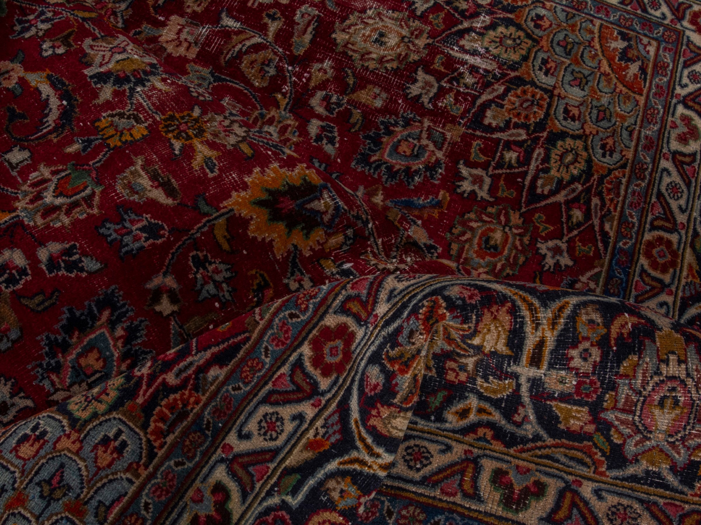 Persian Mashhad oversized rug in burgundy and cream, view 16 of 18