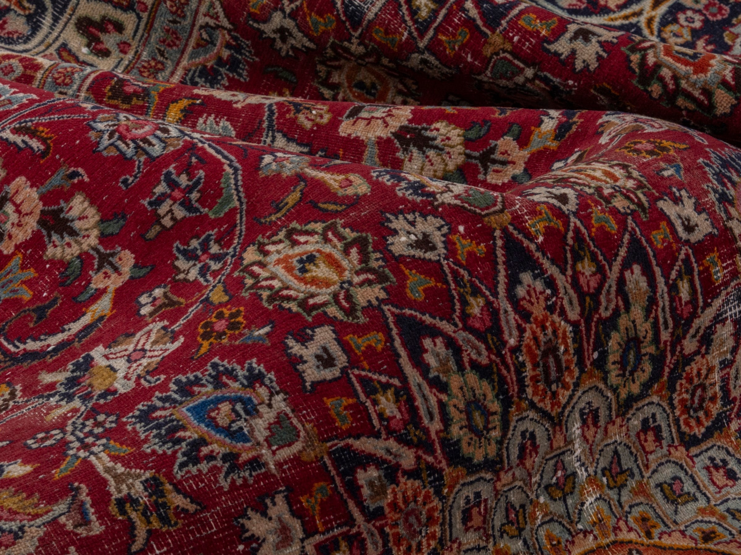 Persian Mashhad oversized rug in burgundy and cream, view 17 of 18