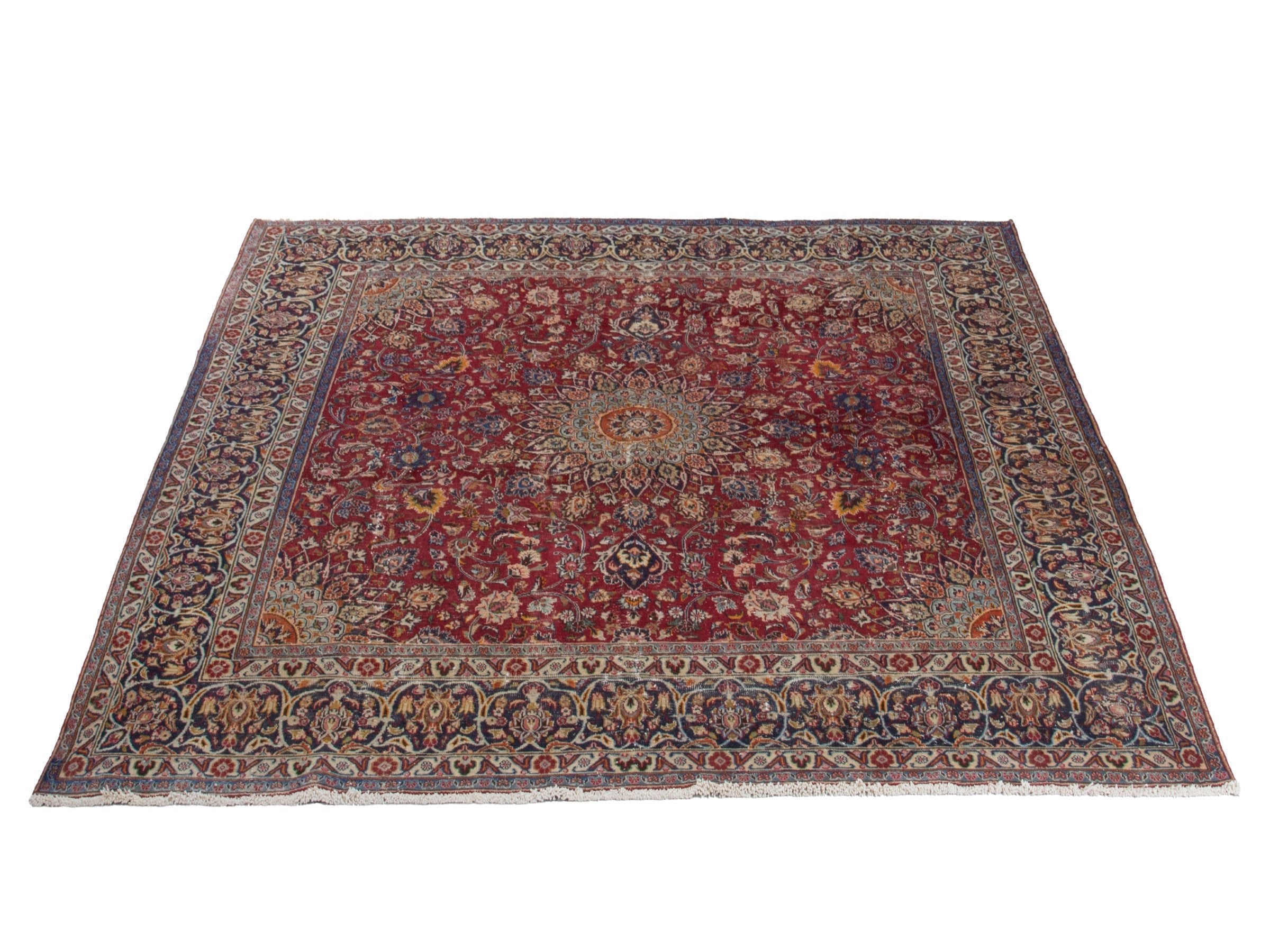 Persian Mashhad oversized rug in burgundy and cream, view 2 of 18