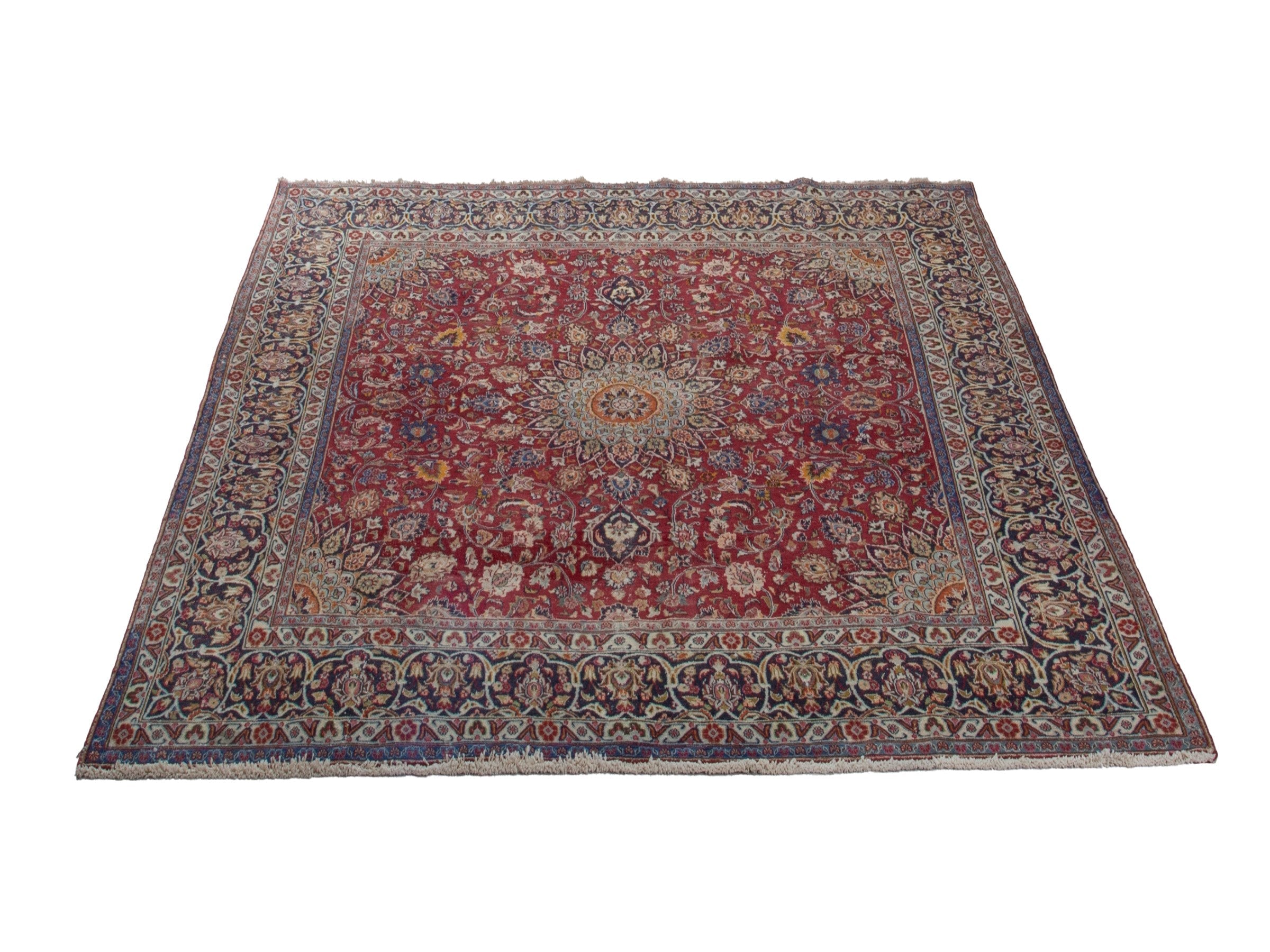 Persian Mashhad oversized rug in burgundy and cream, view 3 of 18