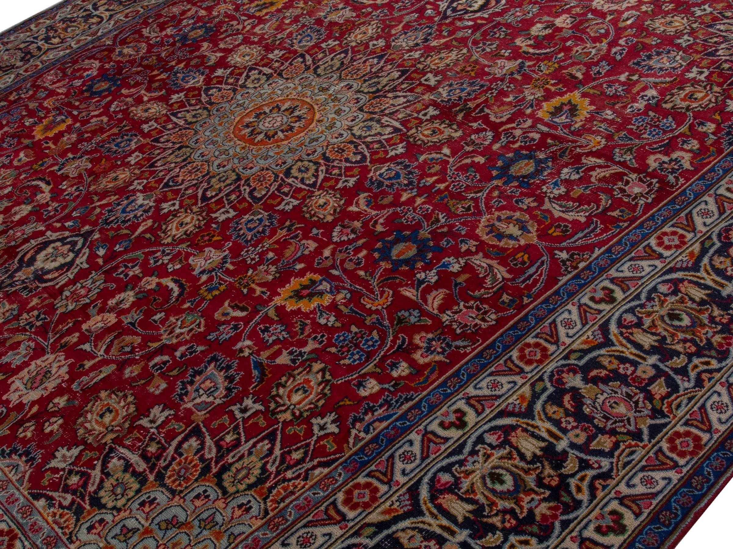Persian Mashhad oversized rug in burgundy and cream, view 4 of 18