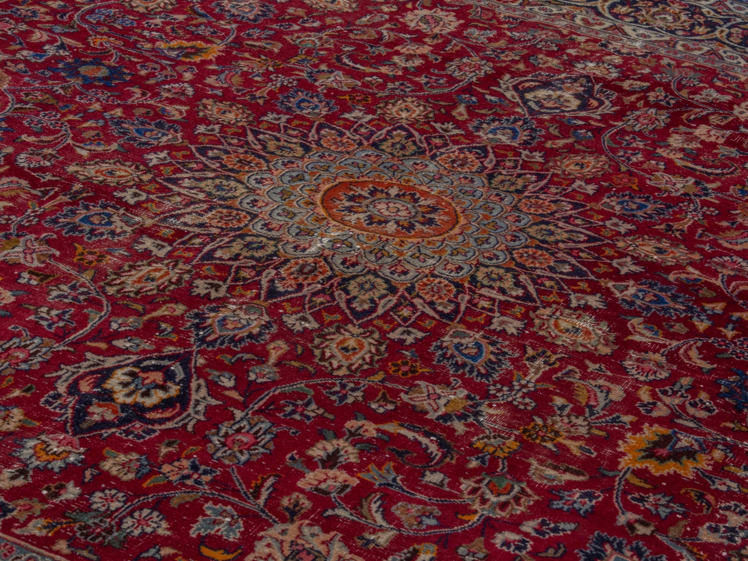 Persian Mashhad oversized rug in burgundy and cream, view 9 of 18