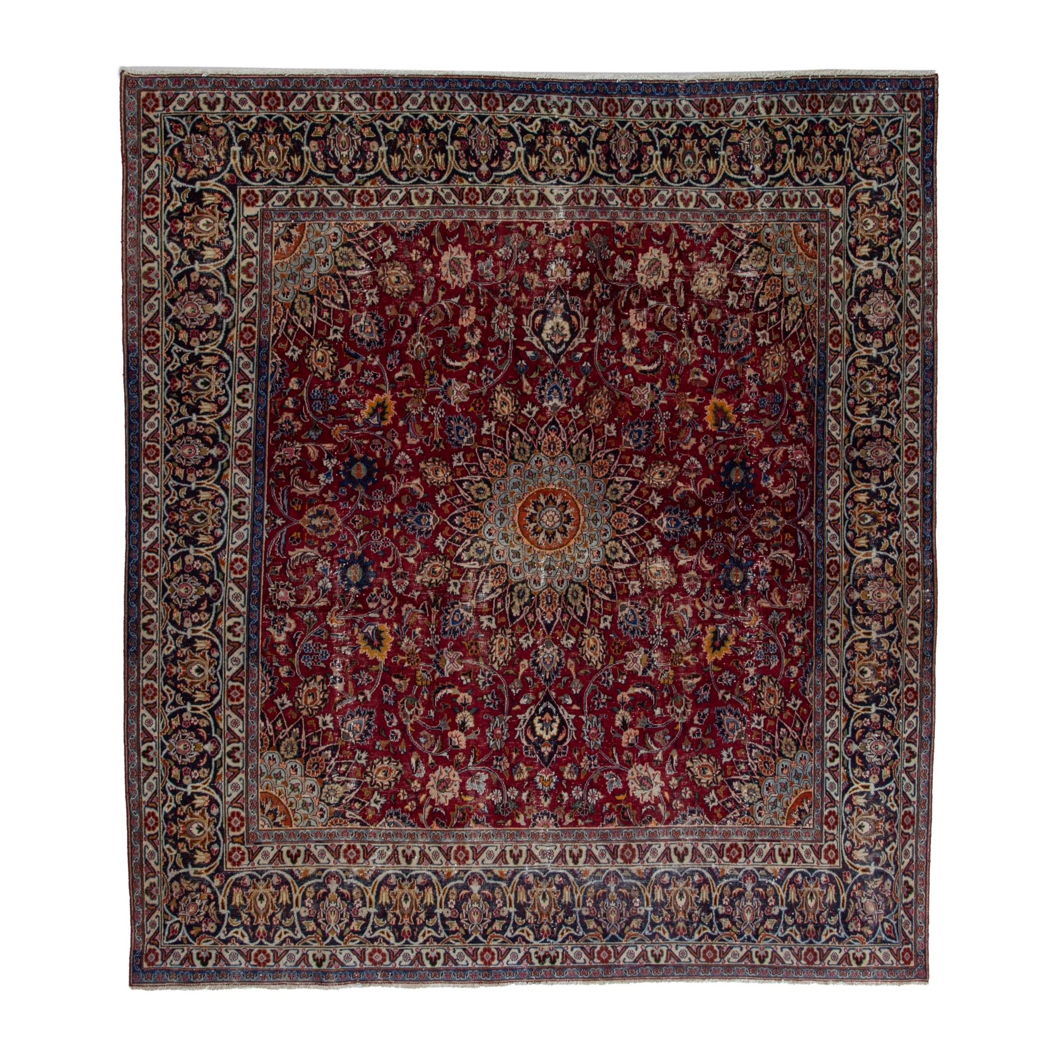 Persian Mashhad oversized rug in burgundy and cream, 9'6" x 10'5"