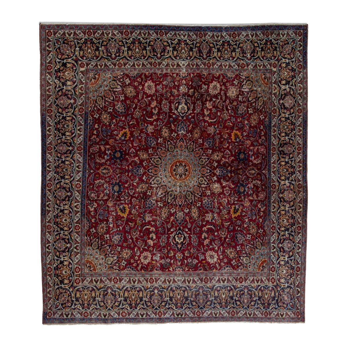 Persian Mashhad oversized rug in burgundy and cream, 9'6" x 10'5"